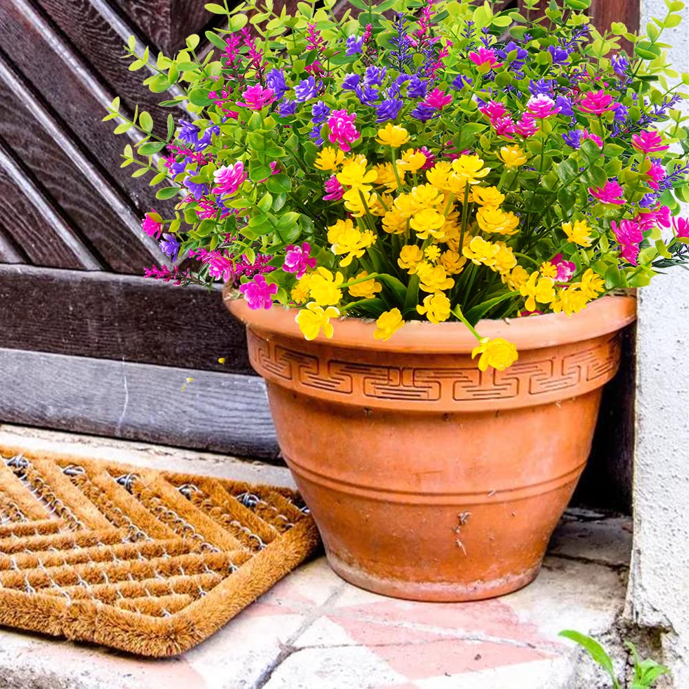 12 Bundles Outdoor Artificial Fake Flowers UV Resistant No Fade Boxwood Faux Plastic Shrubs Plants for Garden Patio Porch Window Box Home Wedding Farmhouse Hanging Décor
