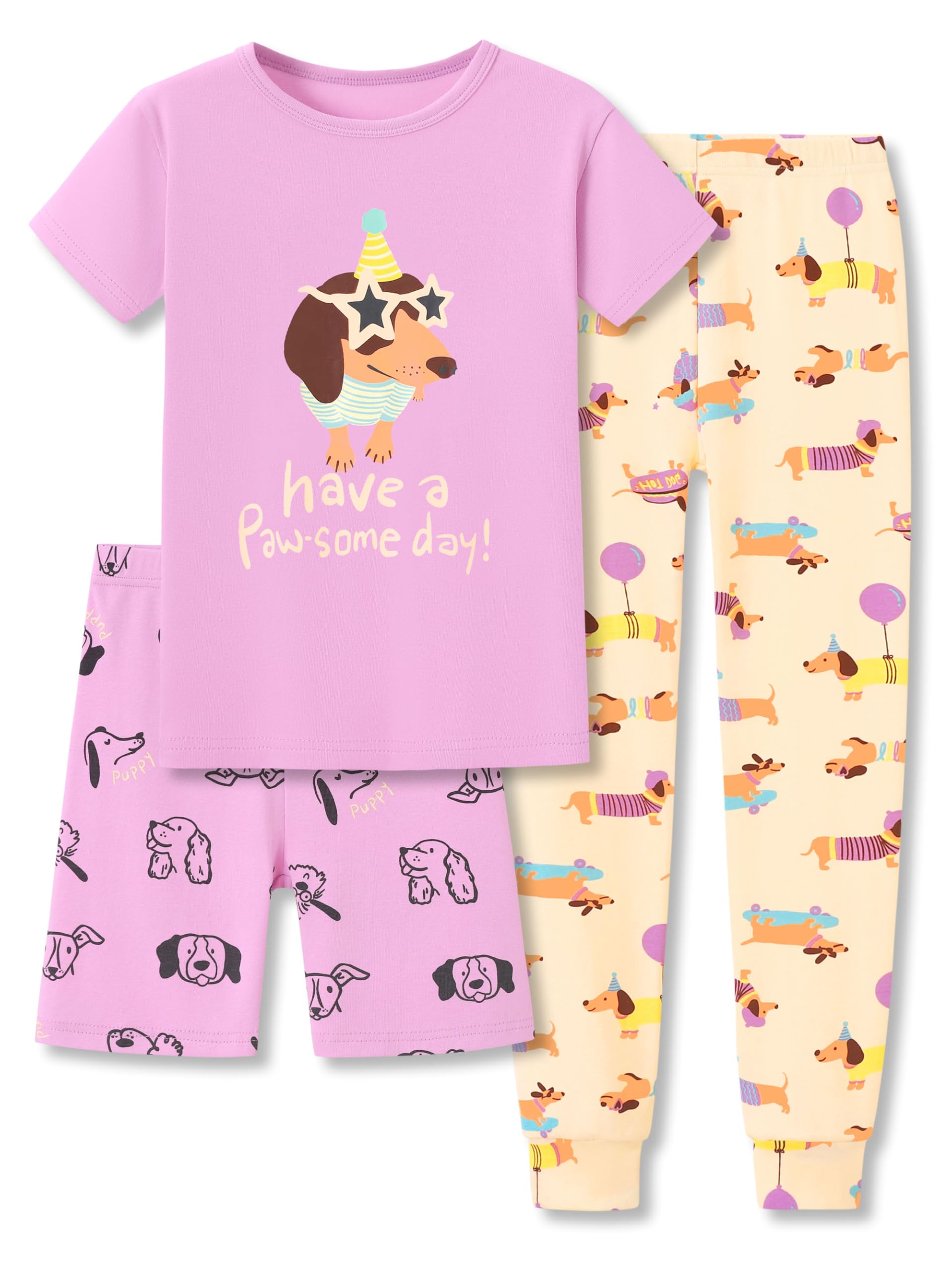 Topgal Little & Big Girls Cotton Knit Pajama 3-Piece Shorts Pants Summer PJ Set Size 4-14