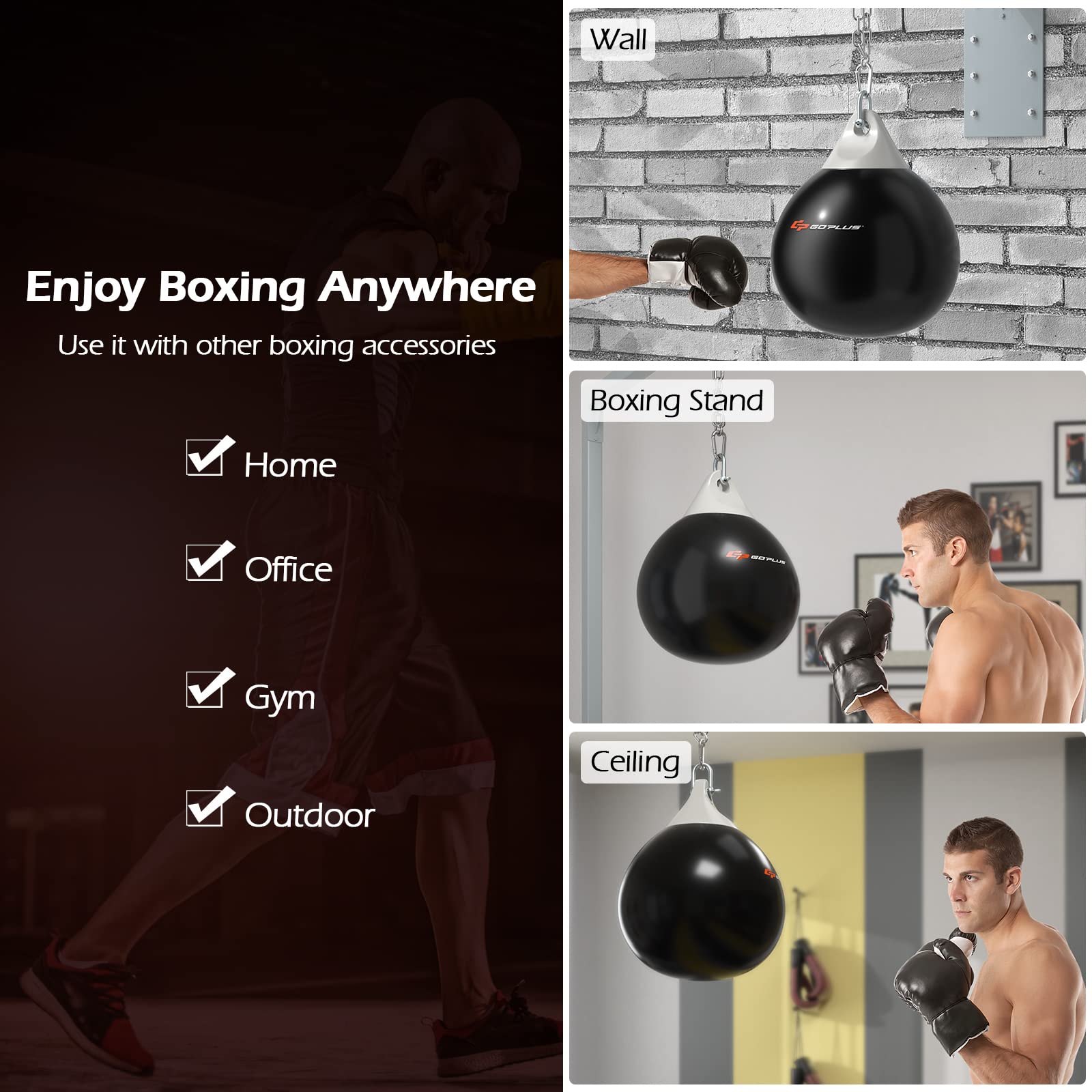 Goplus Water Aqua Bag, 21'' 180 Pound /18” 110 Pound Heavy Punching Bag with Adjustable Metal Chain, Water Injection Hose, Boxing Training Bag for Adults Fitness, MMA