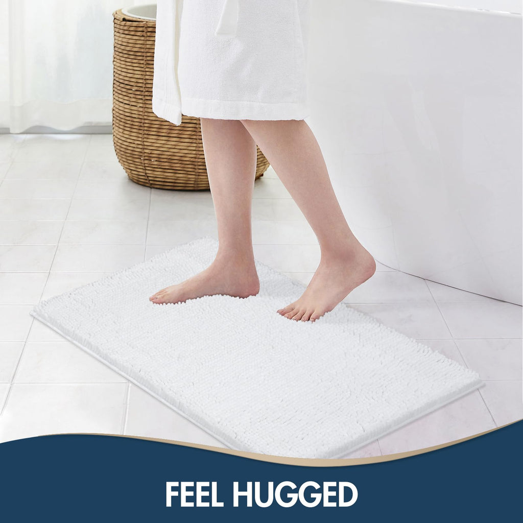 TREETONE Chenille Bath Mat 3 Pieces Bathroom Rugs Set, 20x20 Inches U-Shape Contoured Toilet Mat & 20x32 Inches Rug & Lid Cover,Water Absorbent Plush Rugs for Tub Shower & Bath Room -Beige