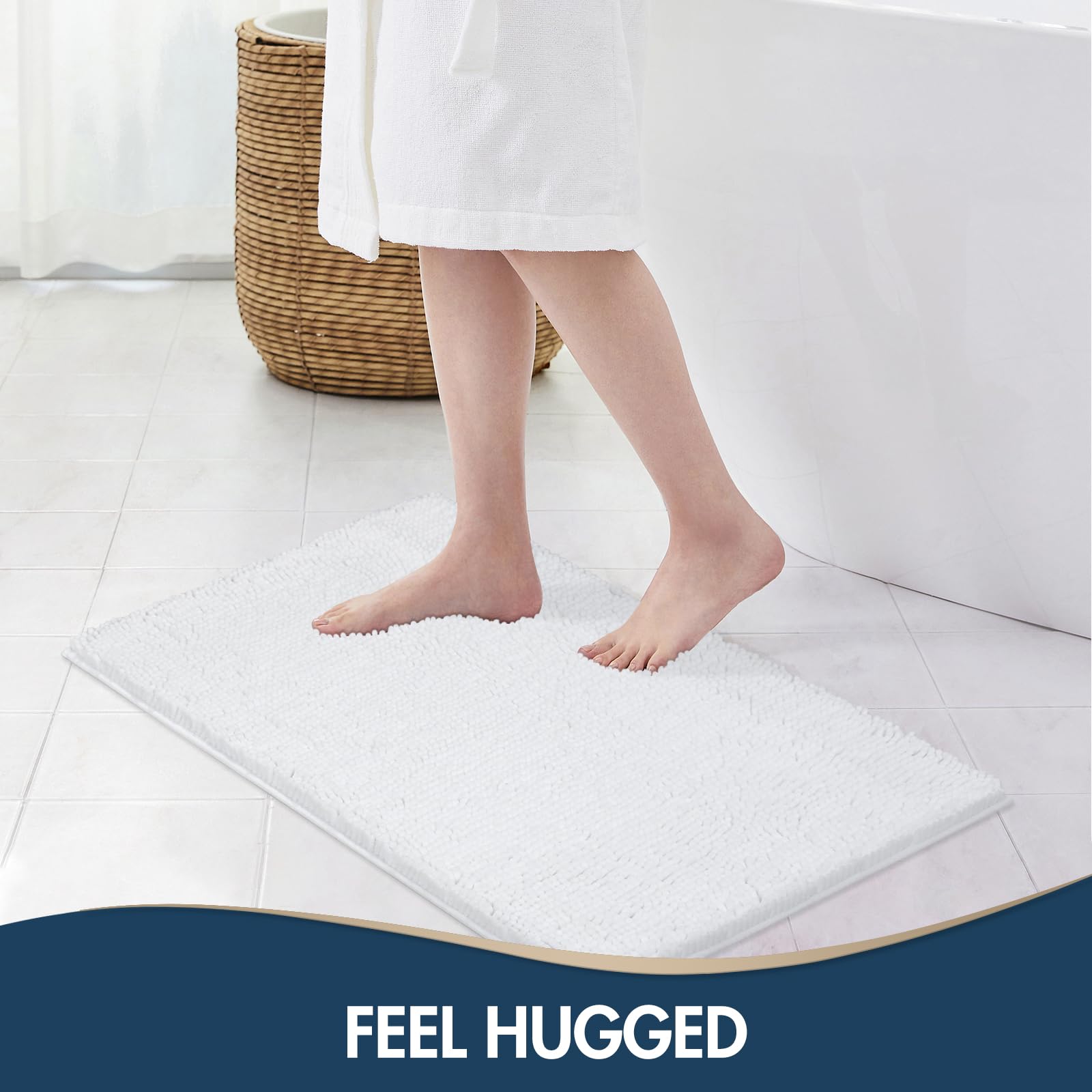 TREETONE Chenille Bath Mat 3 Pieces Bathroom Rugs Set, 20x20 Inches U-Shape Contoured Toilet Mat & 20x32 Inches Rug & Lid Cover,Water Absorbent Plush Rugs for Tub Shower & Bath Room -Beige
