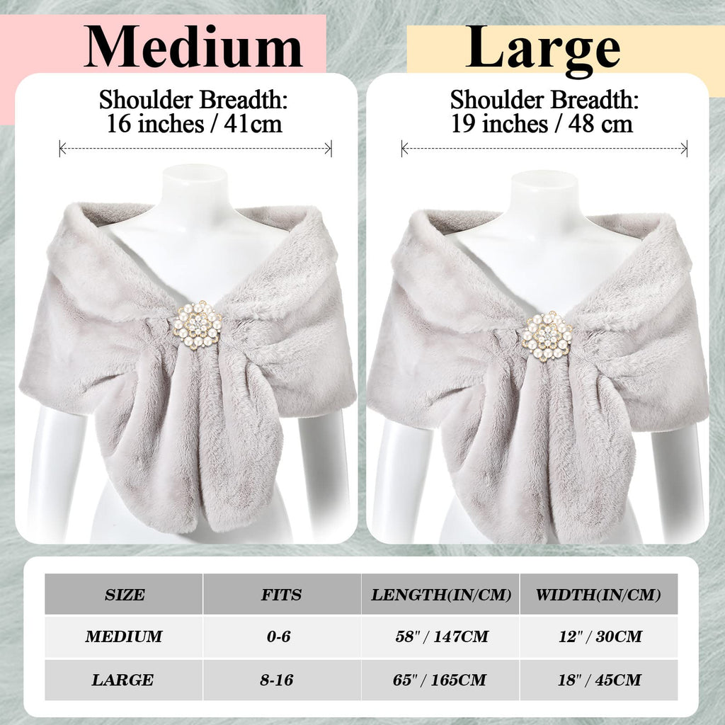 Geyoga Faux Fur Shawl Wrap Stole Shrug Winter Bridal Wedding Scarf Wrap with Faux Pearl Rhinestone Brooches for Women 1920s