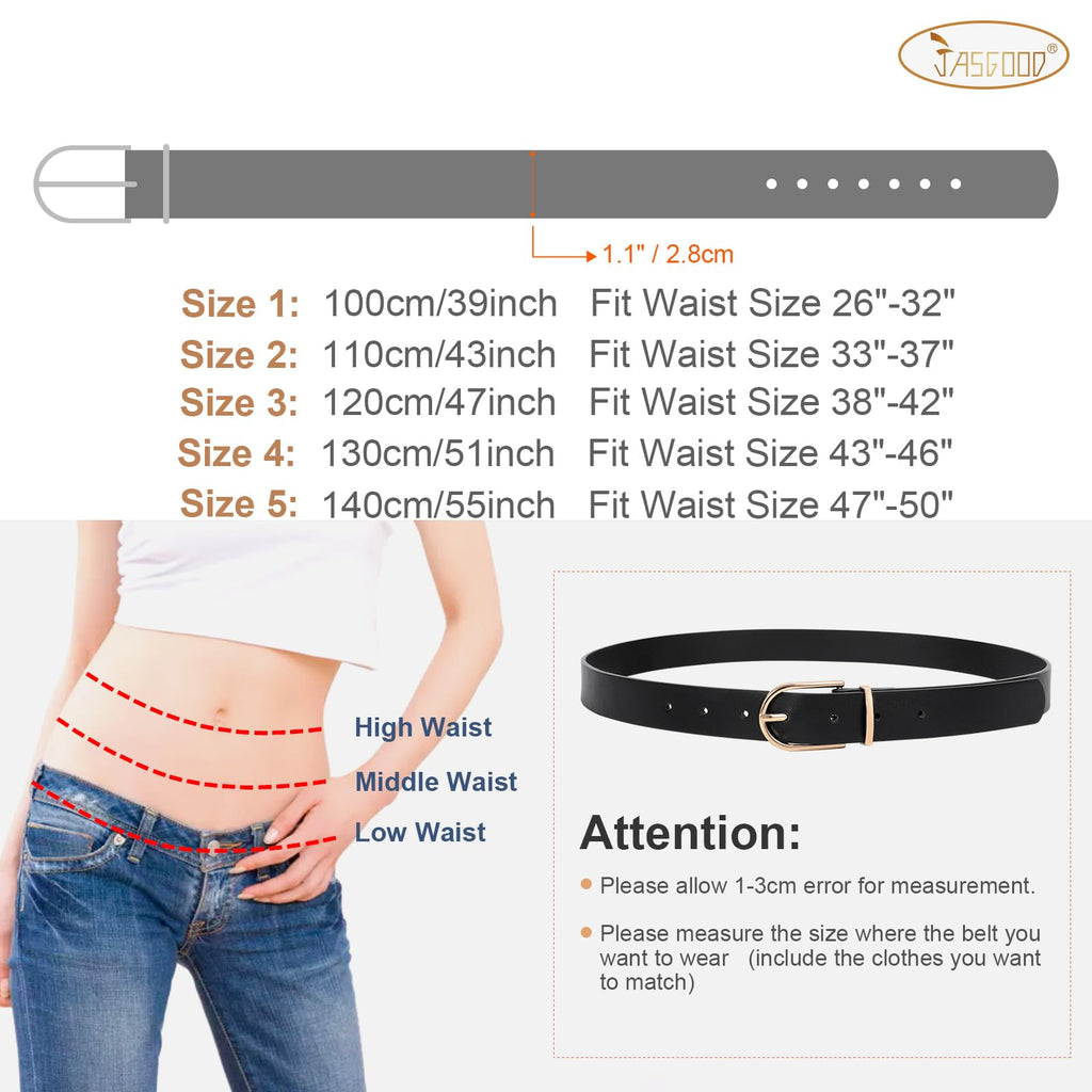 JASGOOD Women’s Leather Belts for Jeans Pants Fashion Ladies Belt with Gold Buckle