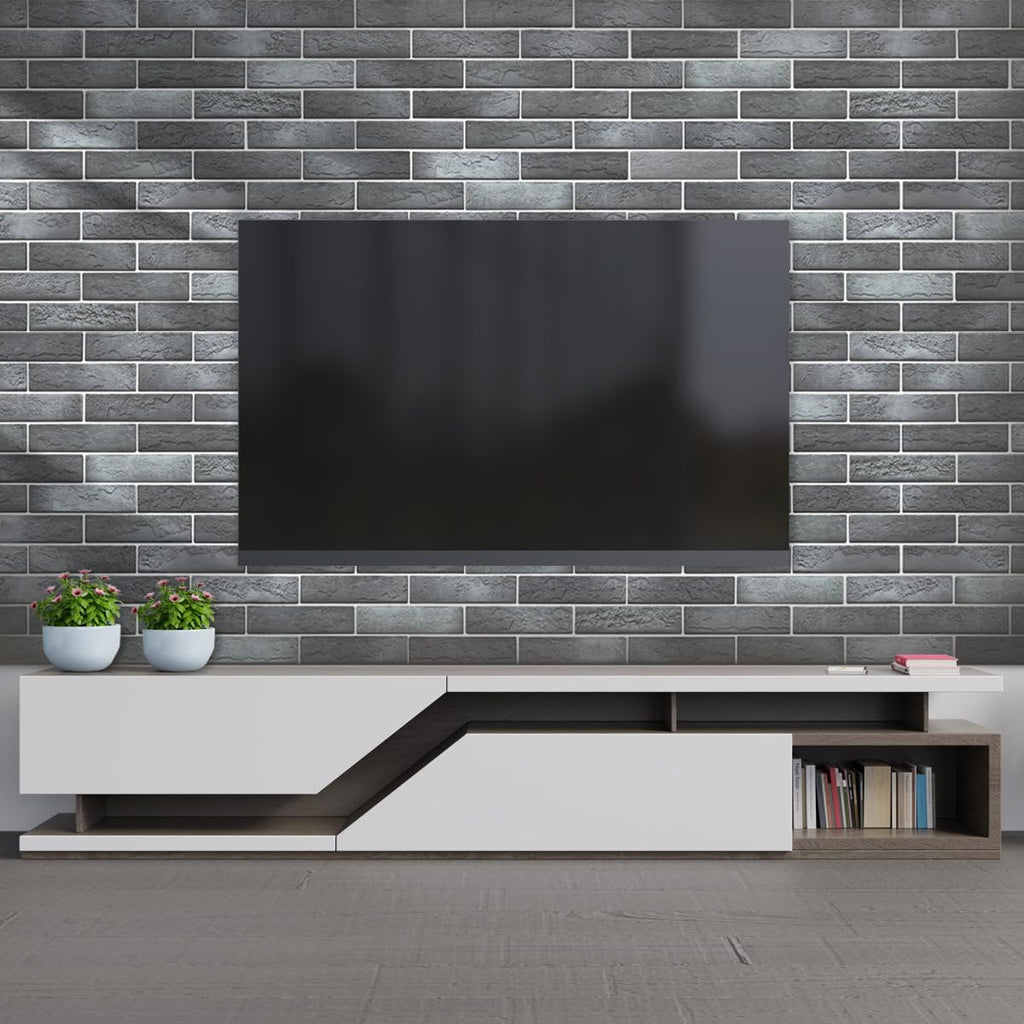 Old Town White Faux Brick Wall Tiles, 2 Pieces 3D Thin Brick Veneers
