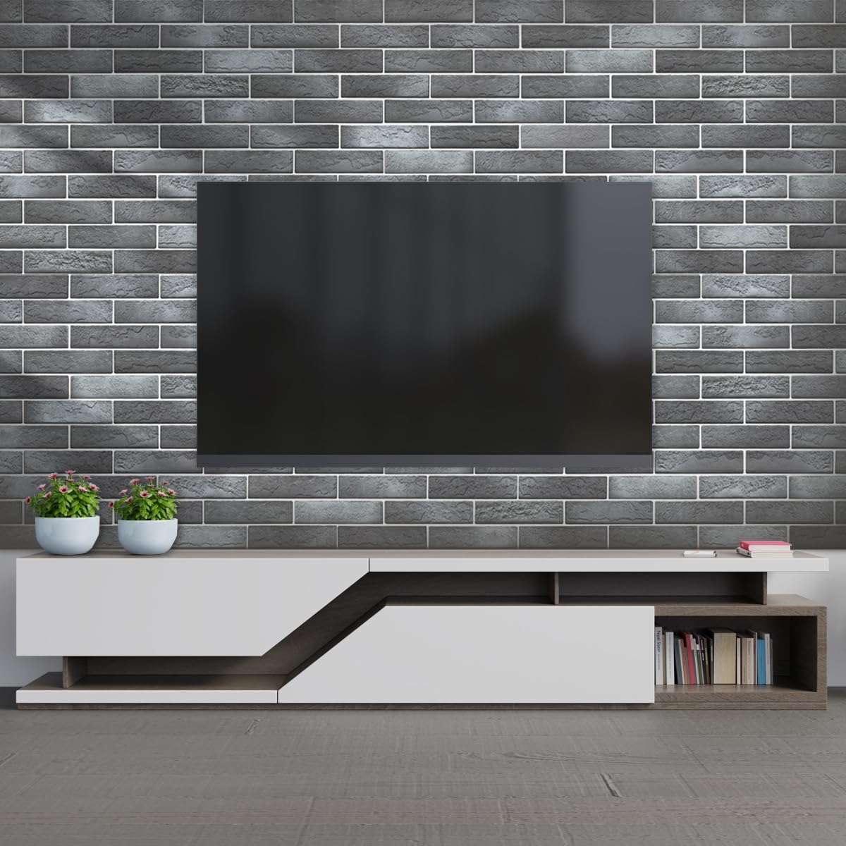 Old Town White Faux Brick Wall Tiles, 2 Pieces 3D Thin Brick Veneers