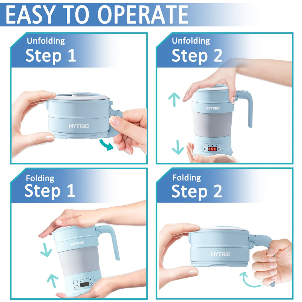 HYTRIC Travel Electric Kettle, 700ML Foldable Small Electric Kettle BPA-Free, Portable Kettle with Multifunctional Panel, Collapsible Hot Water Kettle with Keep Warm & Delay Start, 110V Black