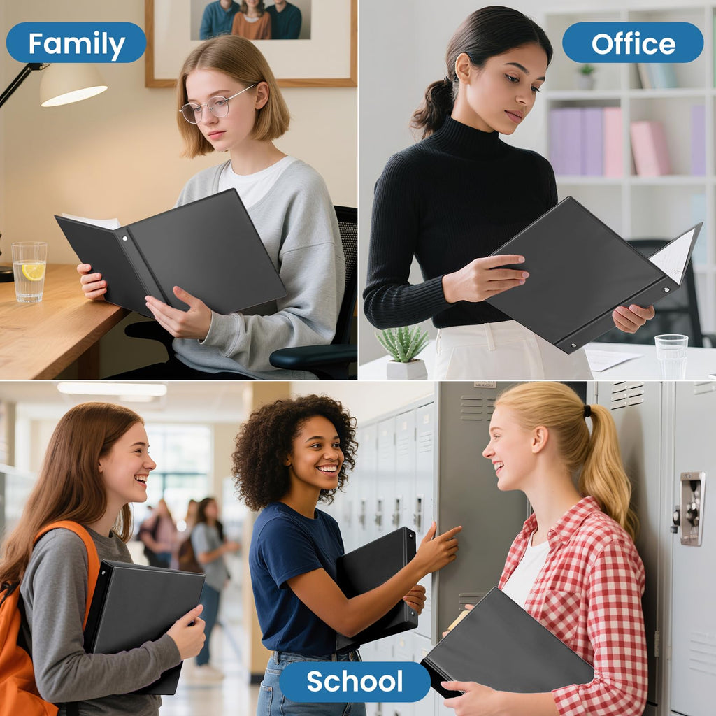 SUNEE 3 Ring Binder 1/2 Inch 1 Pack, Clear View Binder Three Ring PVC-Free (Fit 8.5x11 Inches) for School or Office Supplies, Black