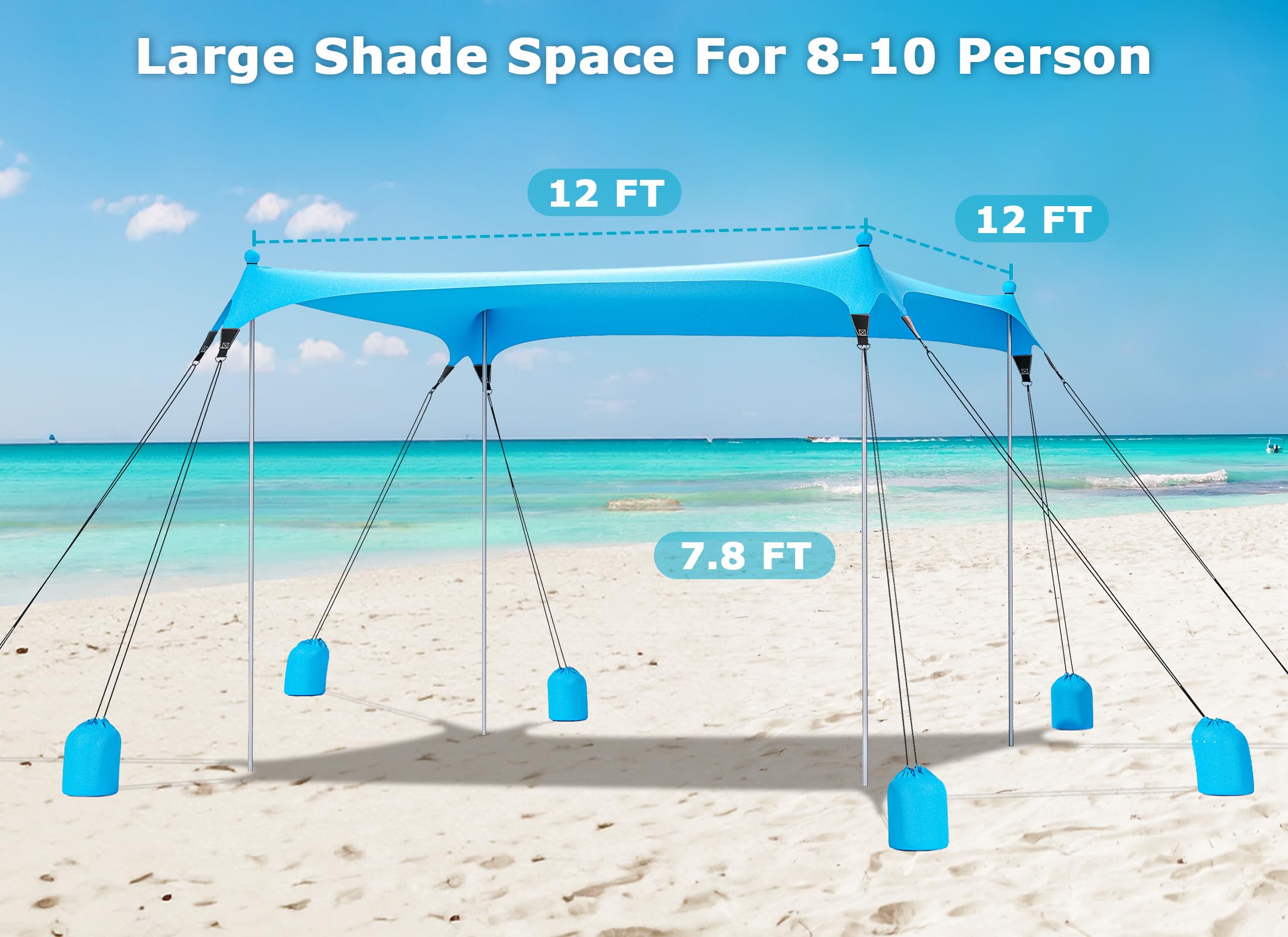Gorich Beach Tent Sun Shelter with 8 Sandbags, UPF50+ Protection & Windproof Pop Up Beach Canopy Tent Sun Shade for Family, Travel & Camping, Easy Setup Canopy Umbrella