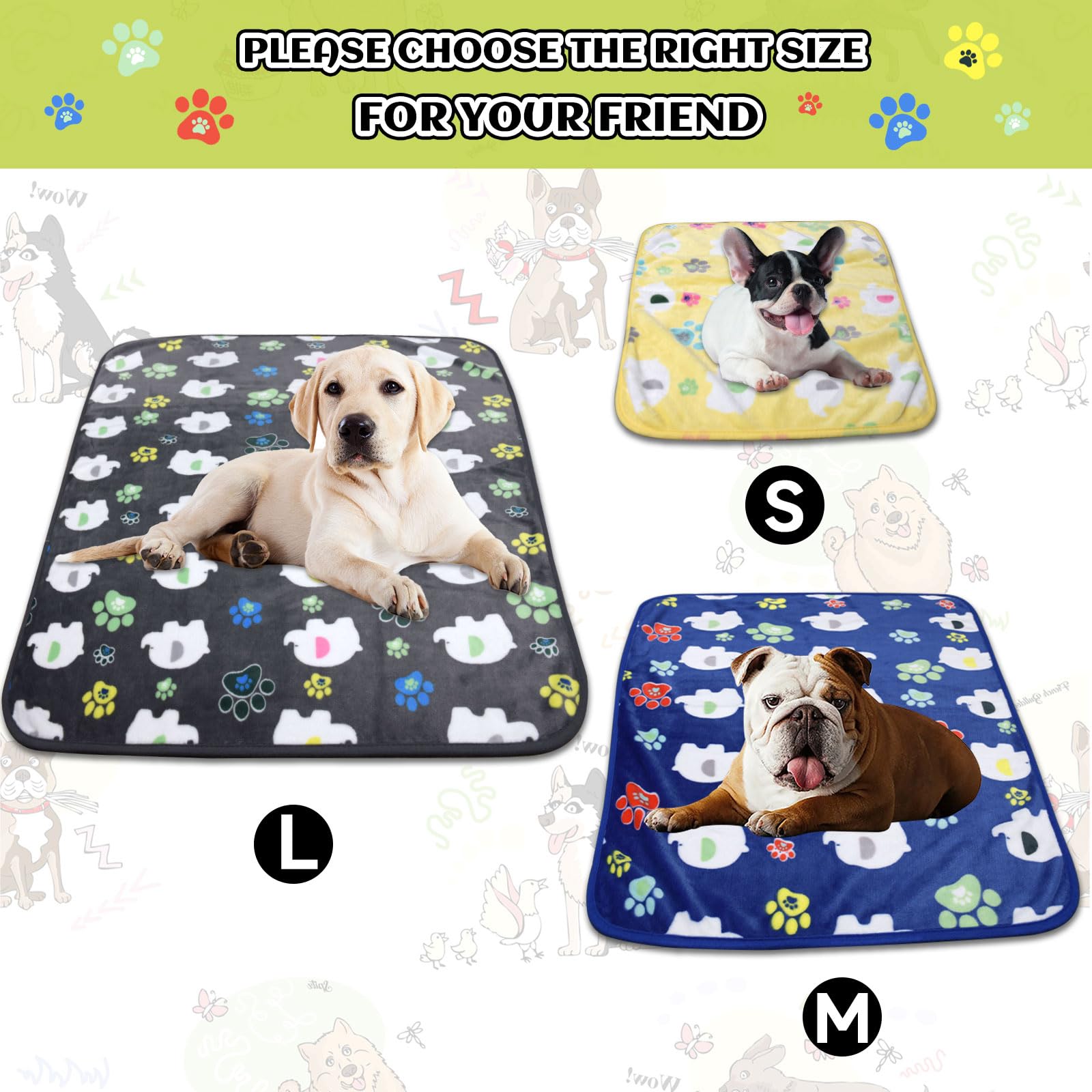 Rezutan 1 Pack 3 Dog Blanket for Large Dogs,41x31 inch for Medium Soft Fluffy Washable Pet Cat Blankets,Reversible Elephant & Paw Print for Dog Kennels & Beds, Sofas, Blue