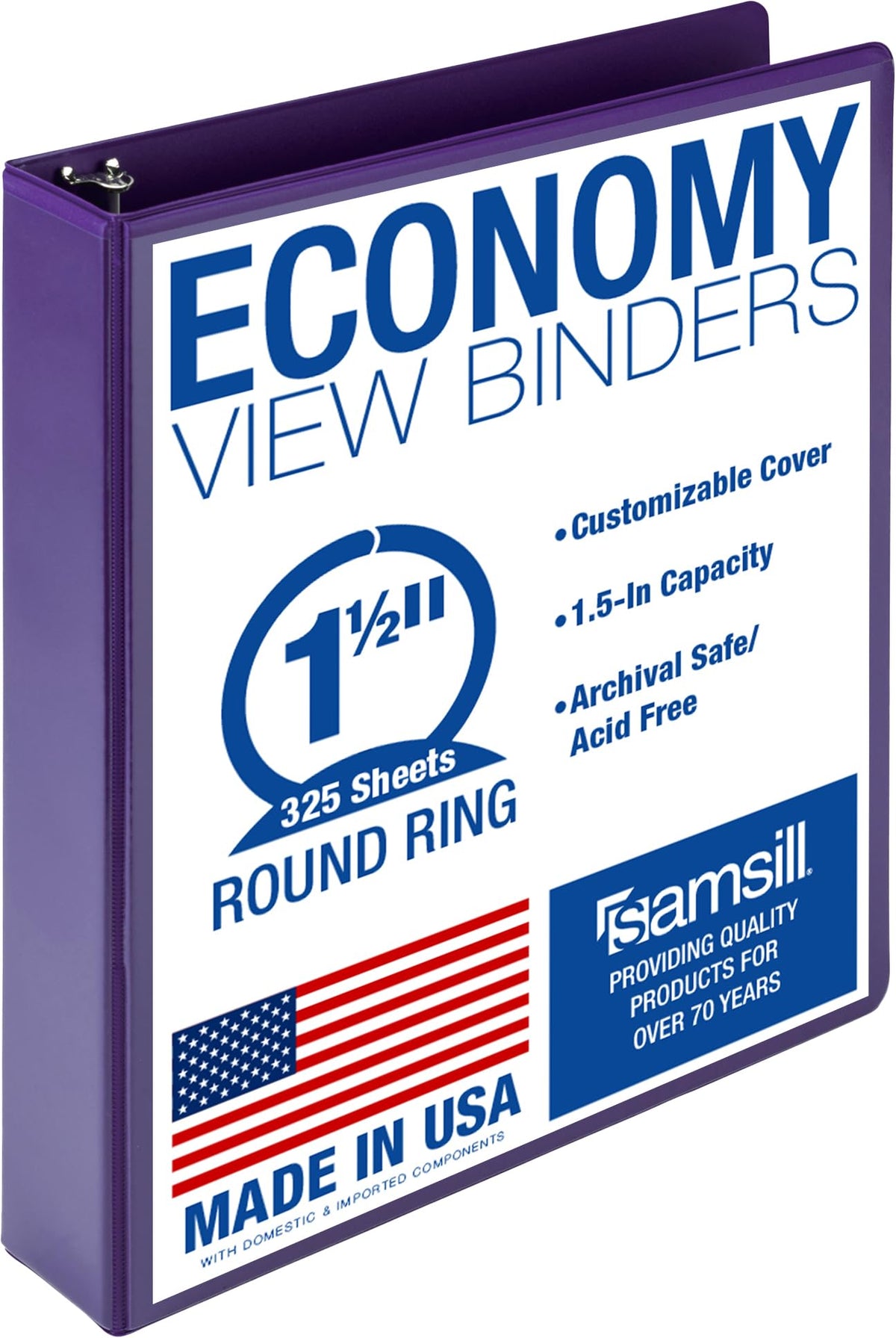 Samsill 1 Inch 3 Ring Binders, Economy Round Ring, Clear View Cover, 200 Sheet Capacity - for School, Home, Office - Blue, 4 Pack