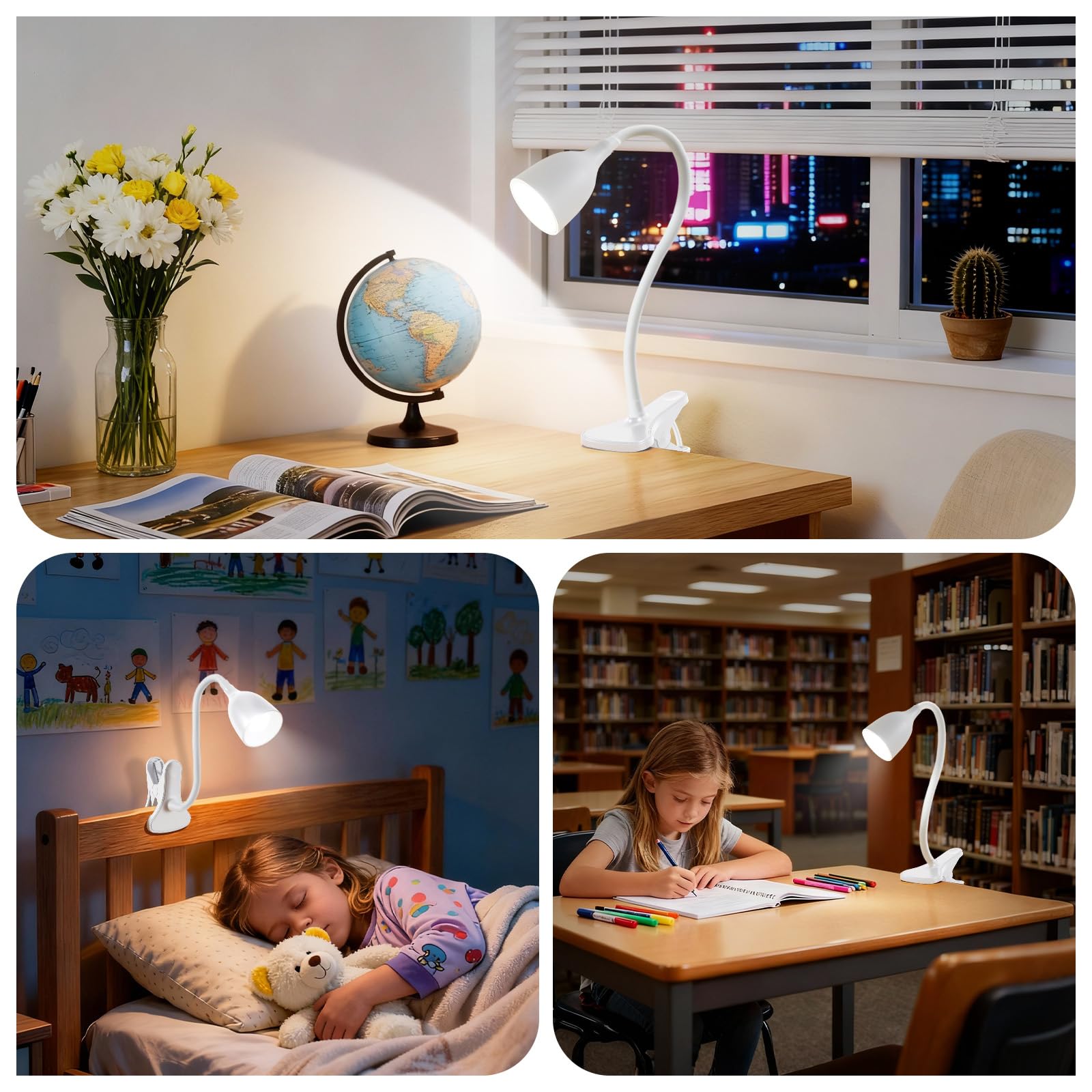EJIAXIN Gooseneck Desk Lamp 360° LED Flexible Reading Light Small Desk Lamps for Small Spaces Home Office Bedroom College Dorm Desk Bookshelf Nightstand Table Lamp (Purple)