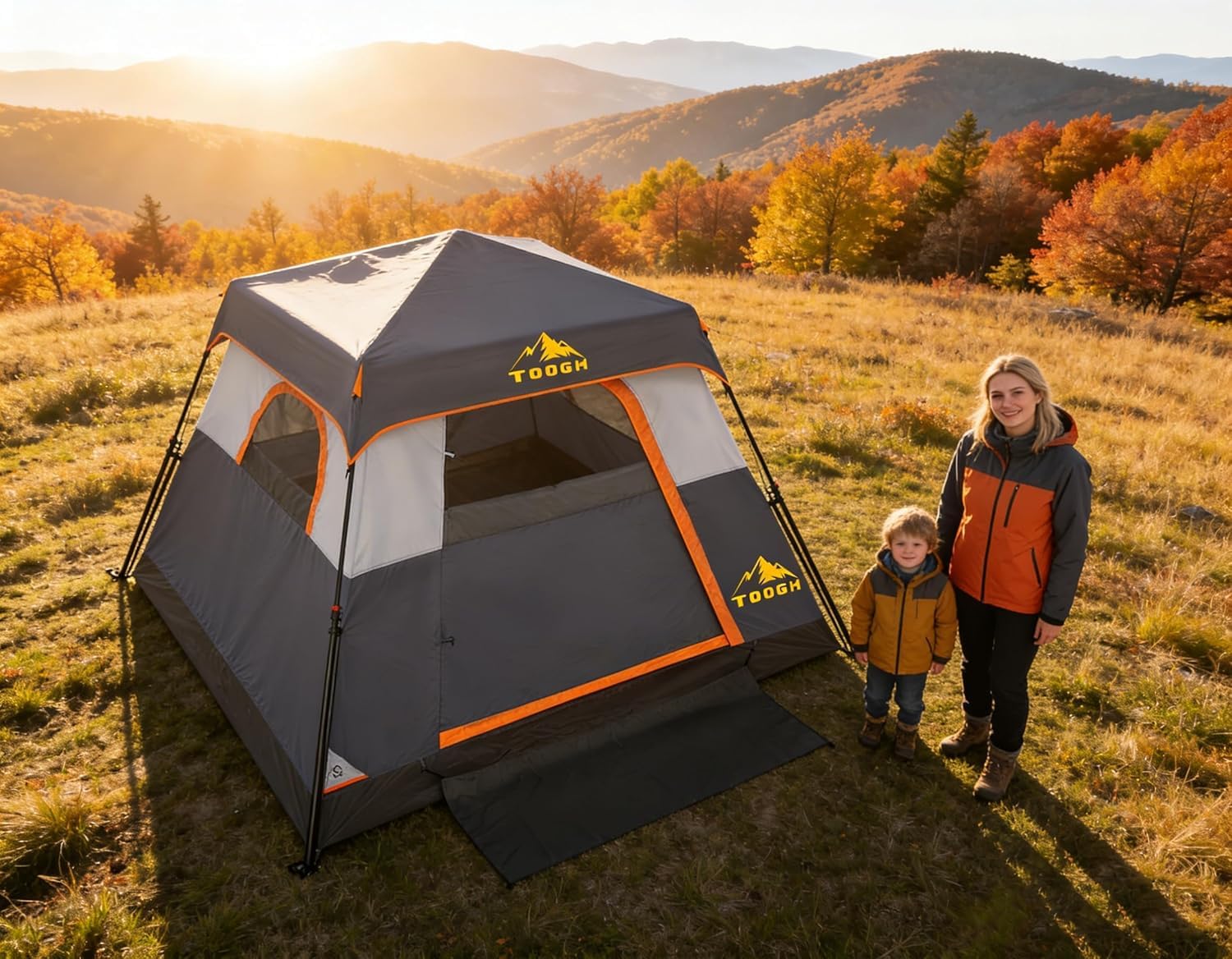 3/4 Person Camping Tent with 1 Door, 4 Windows, and Upgraded Ventilation– Instant Setup, Waterproof, 8'x 8'x 67''Oxford Fabric Floor Pop Up in 60 Seconds Includes Rainfly and Backpack