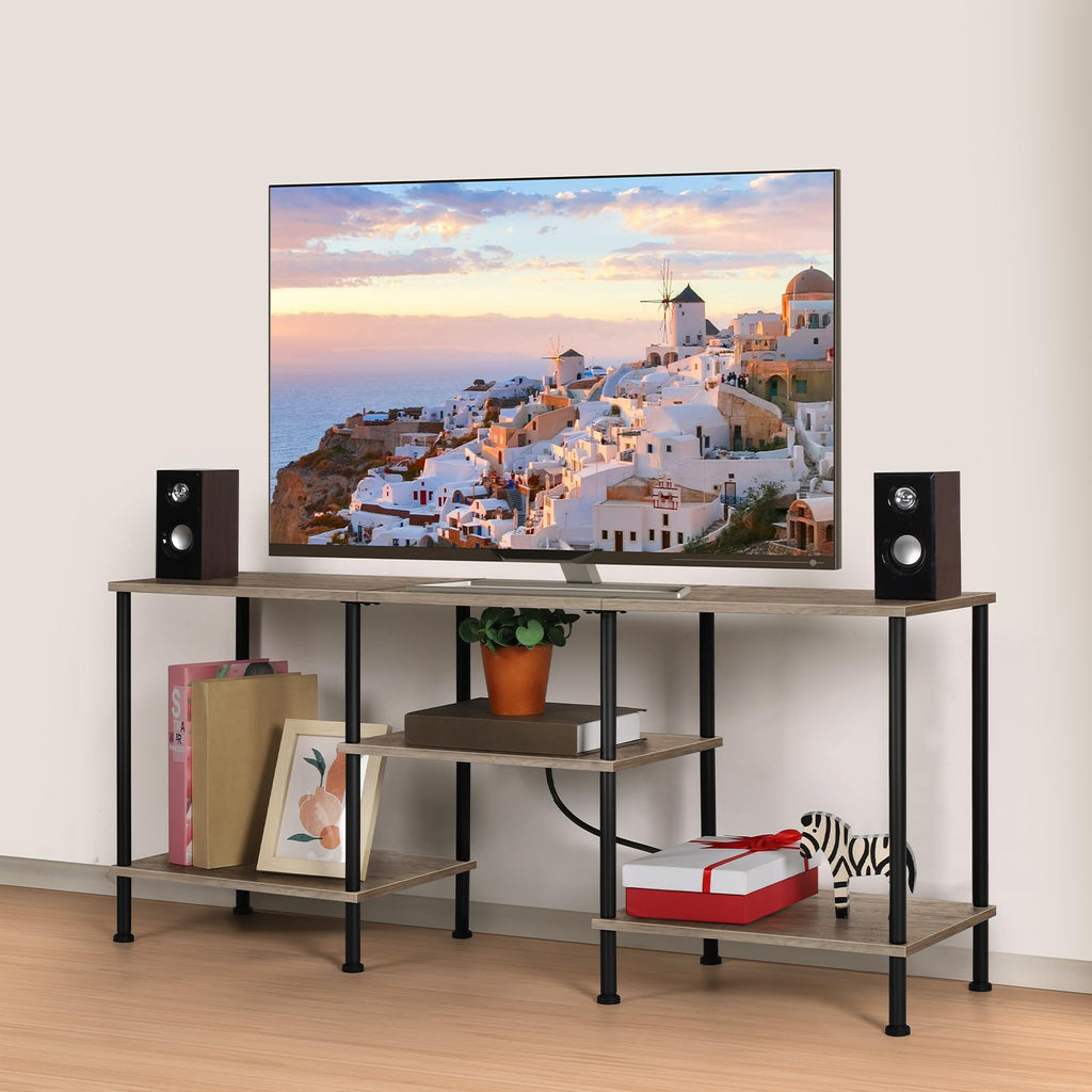 OYEAL Black Bedroom TV Stand with Power Outlets up to 50 inch TV, Small Entertainment Center Stand with Storage Modern Media TV Console Table for Living Room Bedroom