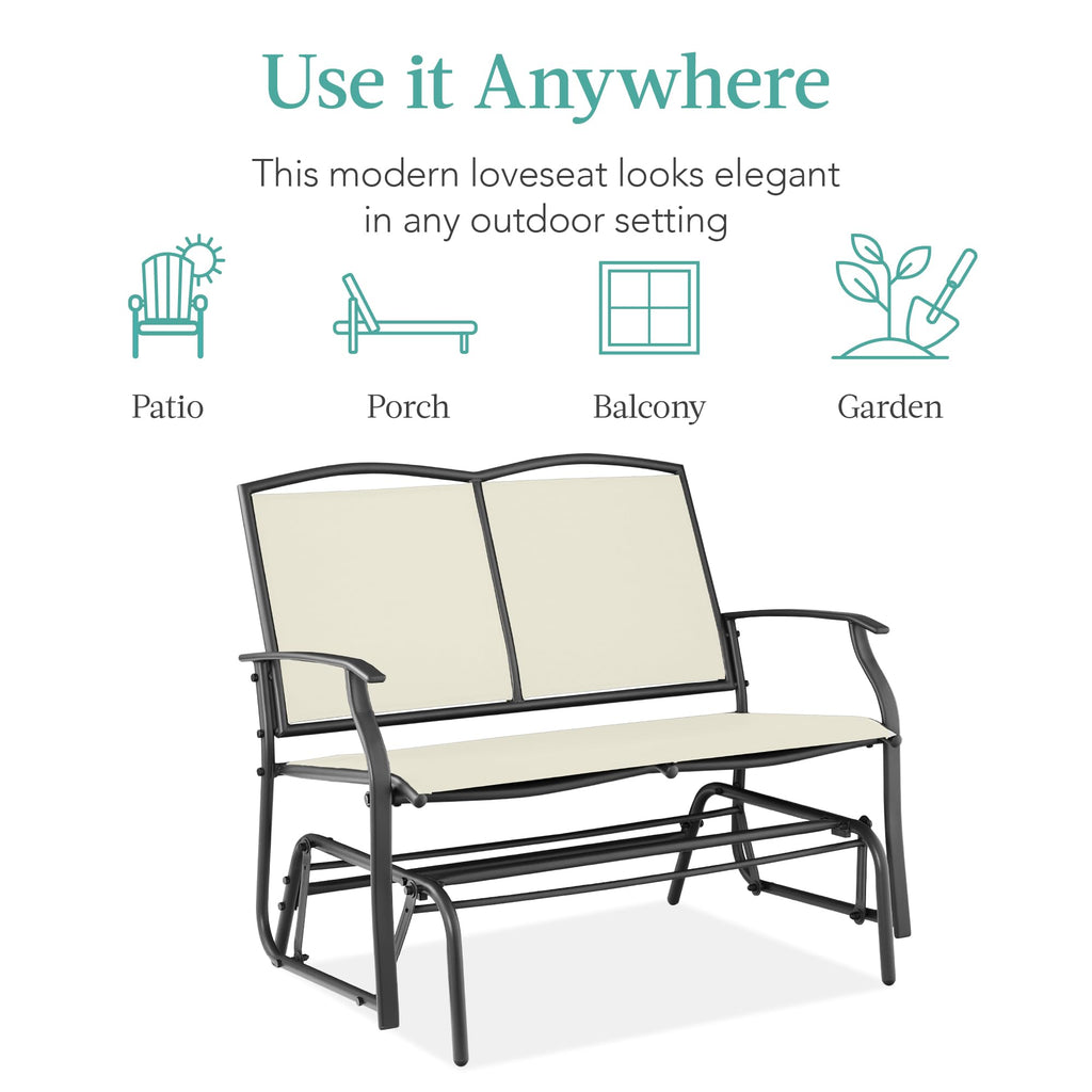 Best Choice Products 2-Person Outdoor Patio Swing Glider Steel Bench Loveseat Rocker for Deck, Porch w/Textilene Fabric, Steel Frame - Black
