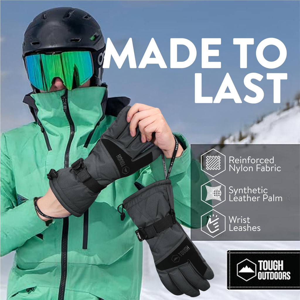 Tough Outdoors Waterproof Gloves Women - Ski Gloves Men - Warm for Winter Cold Weather Snow & Snowboarding - Men's Women's