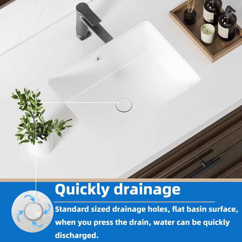KINGWONG 14 Inch Small Square Undermount Bathroom Sink, 13.75" Ceramic White Porcelain Under Counter Basin for Vanity, Modern Rectangular Sink with Overflow Hole, Easy to Clean, Interior 11.5" x 11.5"