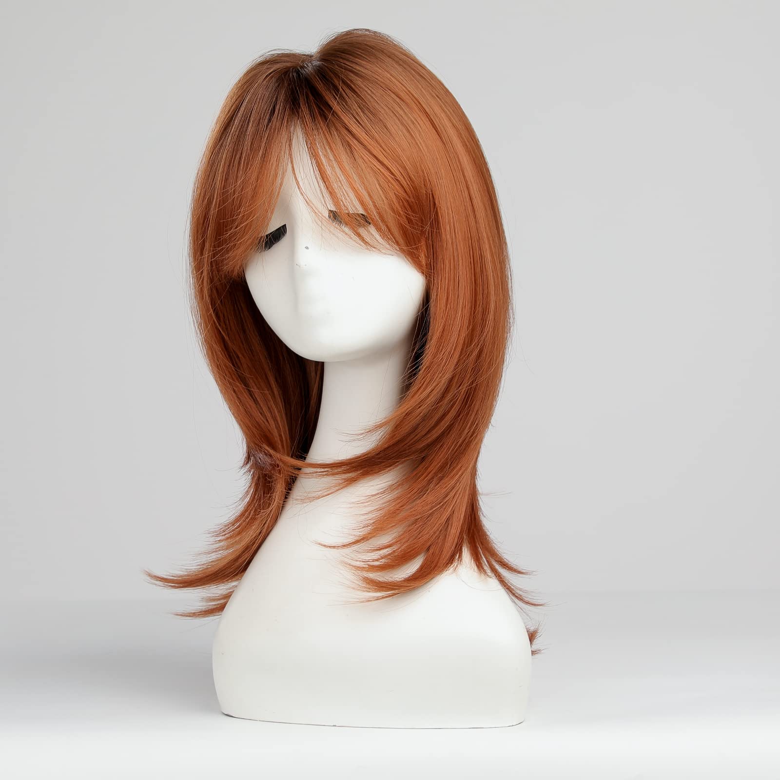 HAIRCUBE Auburn Wigs for Women,Long Layered Orange Wigs with Bangs Heat Resistant Synthetic Fibre Wigs(pelucas de cabello natural)