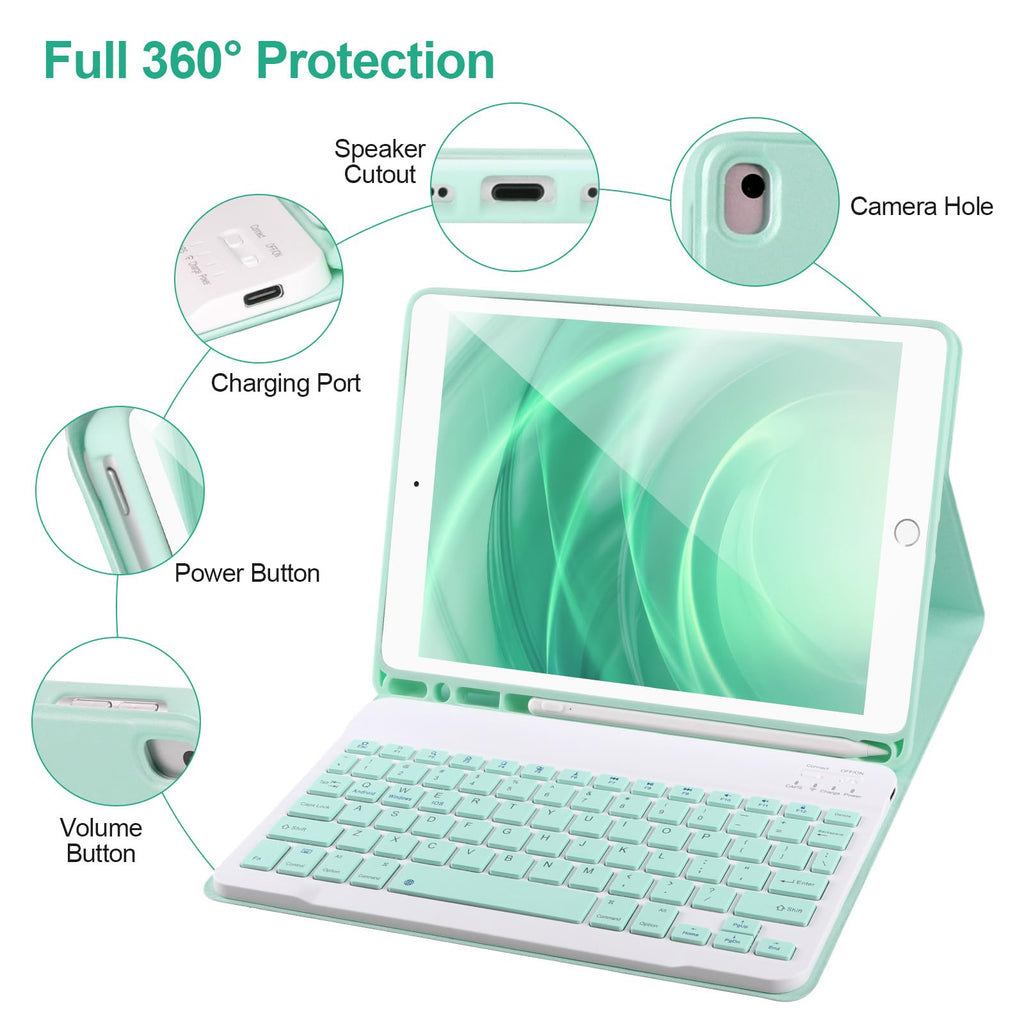 AHYWTAN Keyboard Case for iPad 9/8/7th Gen 10.2, Bluetooth Keyboard with 7 Color Backlit, iPad 10.2 inch Case with Keyboard, Pencil Holder, Black-L