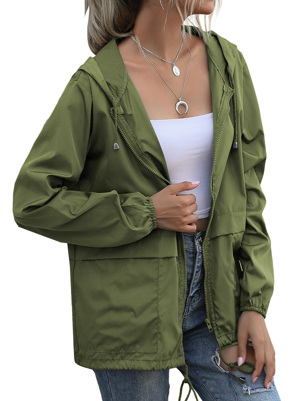 Women's Raincoats Lightweight Waterproof Windproof Adjustable Windbreaker Rain Jackets Hooded with Pockets S-XXL