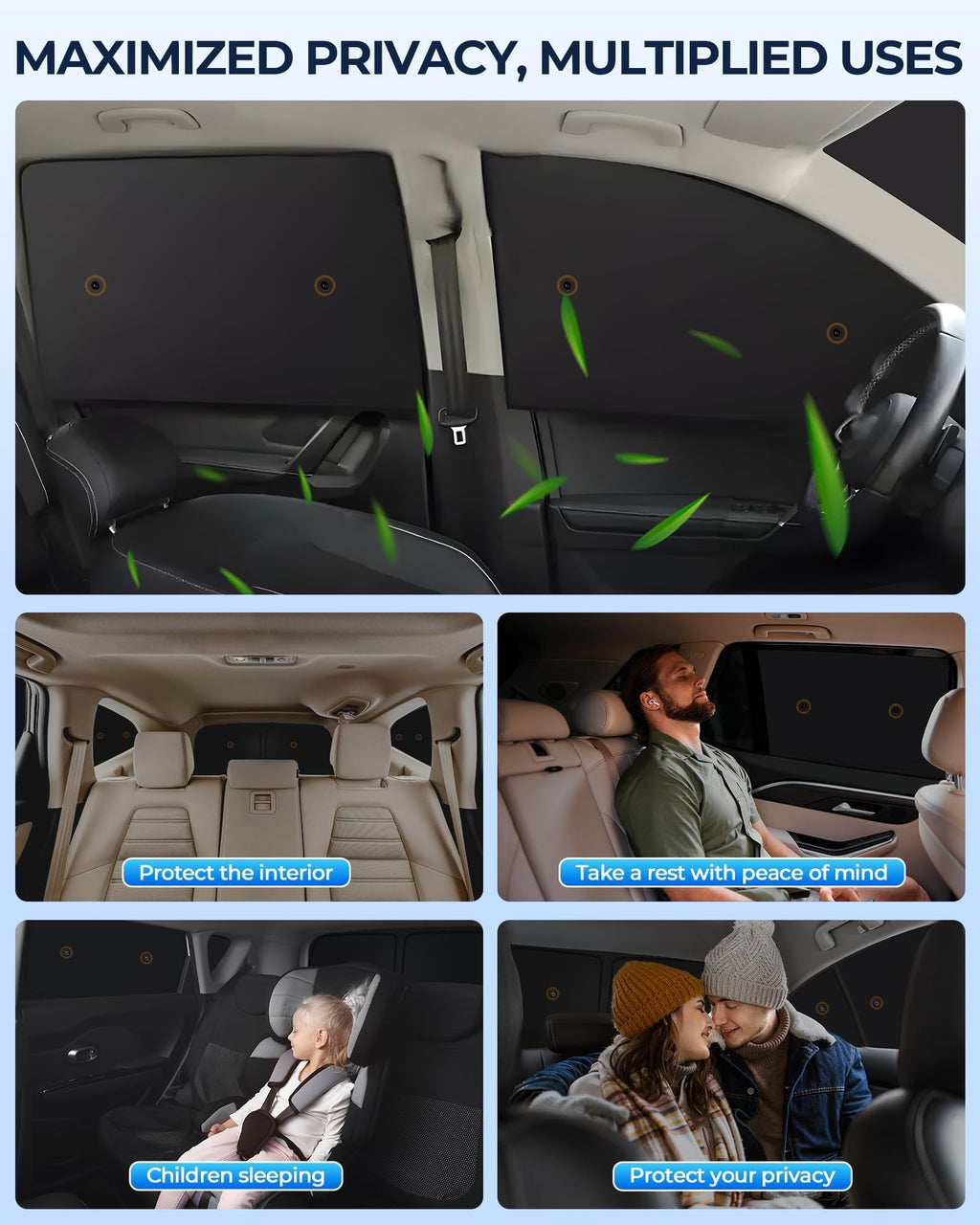 for Toyota 4Runner 2010-2024 Car Window Shades, 8pcs Privacy Sun Shade Set for Front Windshield Side and Rear Windows, Full Window Covers Keeps Vehicle Cool for Camping Napping