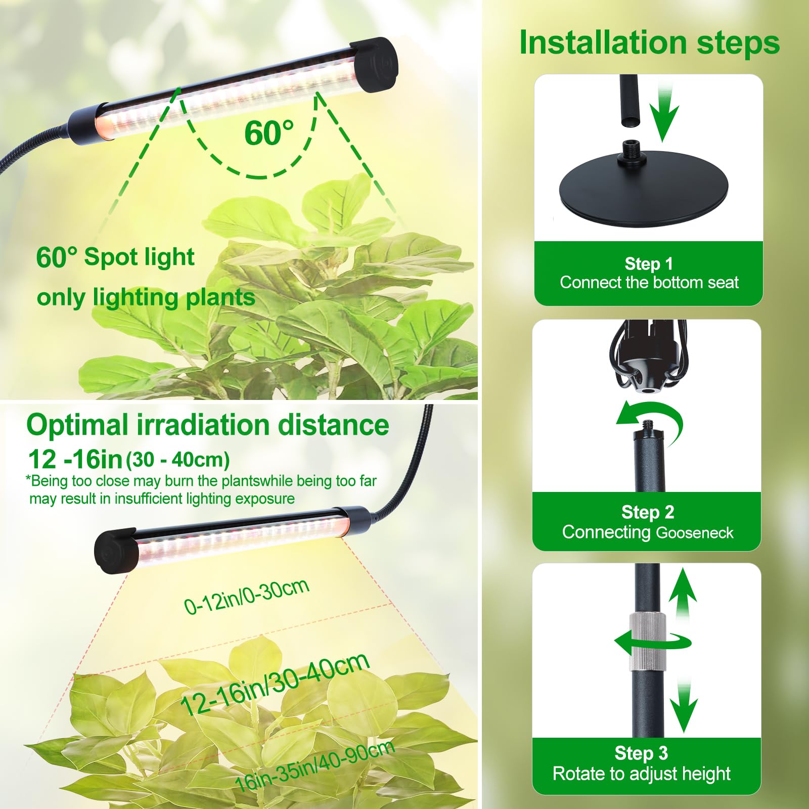 2Pack Small Clip Grow Lights for Indoor Plants, Bonsai, Mini Full Spectrum Pot Plant Grow Light, 4/8/12/16/20H Timer, 9 Watt Power Draw, NO Need Adapter