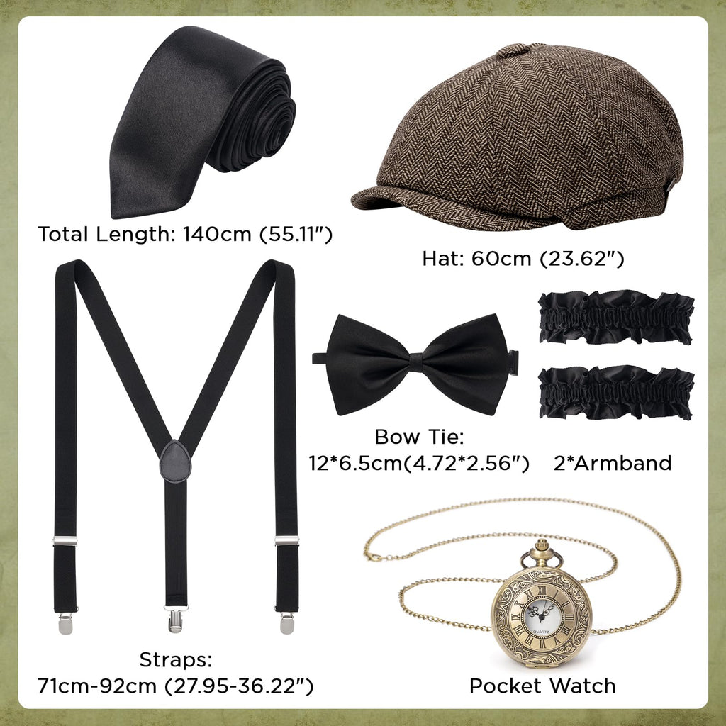 YESSA 1920s Mens Costume,Roaring 20s Costumes for Men,Gatsby Costume Men,1920s Mens Outfit Hat Vest Pocket Watch Tie