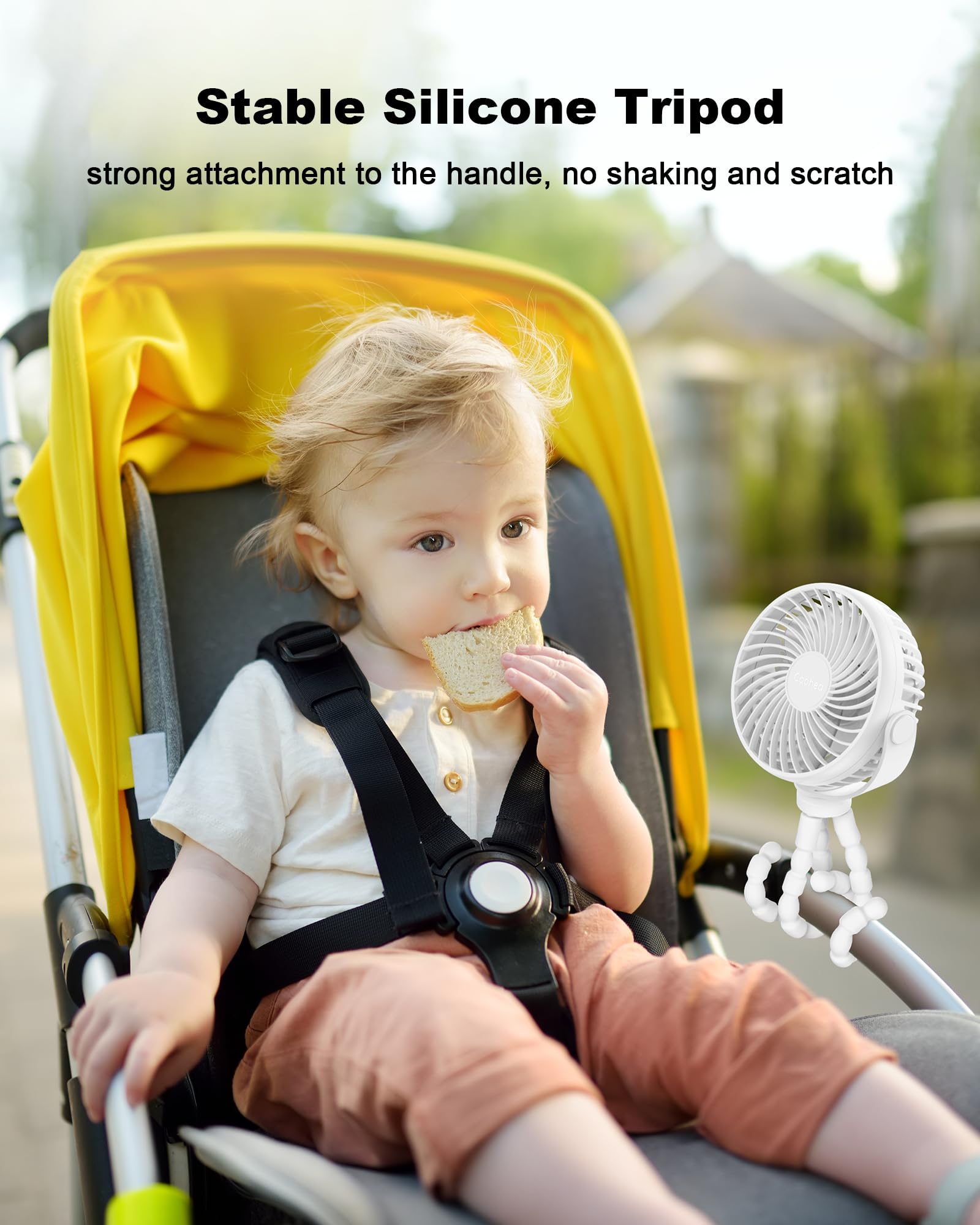 Coohea Stroller Fan Clip on for Baby, 4000mAh Rechargeable Battery Operated, Flexible Tripod, 3 Wind Speed, 360° Rotatable, Small Cooling Portable Fan for Car Seat Crib Golf Cart Bike Treadmill, Black