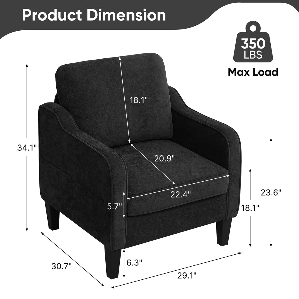 Accent Chair for Living Room, Mid Century Modern Reading Chair for Bedroom, Upholstered Armchair with Side Pockets, Comfy Single Sofa Side Chair for Office, Apartment, Small Room, Beige