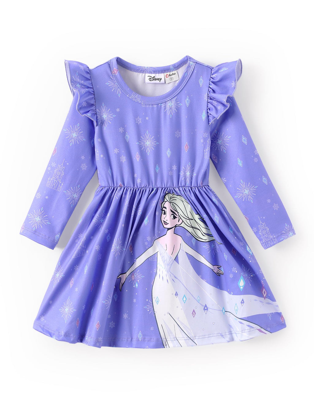 Disney Princess Frozen Elsa Minnie Mickey Stitch Ruffle Sleeve Dress A Line Long Sleeve Kids Clothes Baby to Toddler
