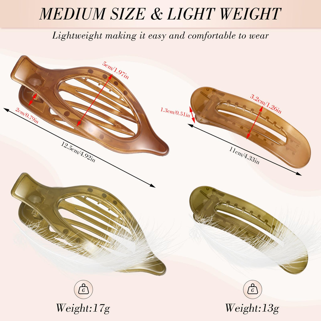 Obeoby 8 Pcs Flat Claw Clips for Women, Strong Hold French Flat Hair Clips for Thick Thin Hair Barrettes Accessories Round Large Medium (Tortoiseshell)