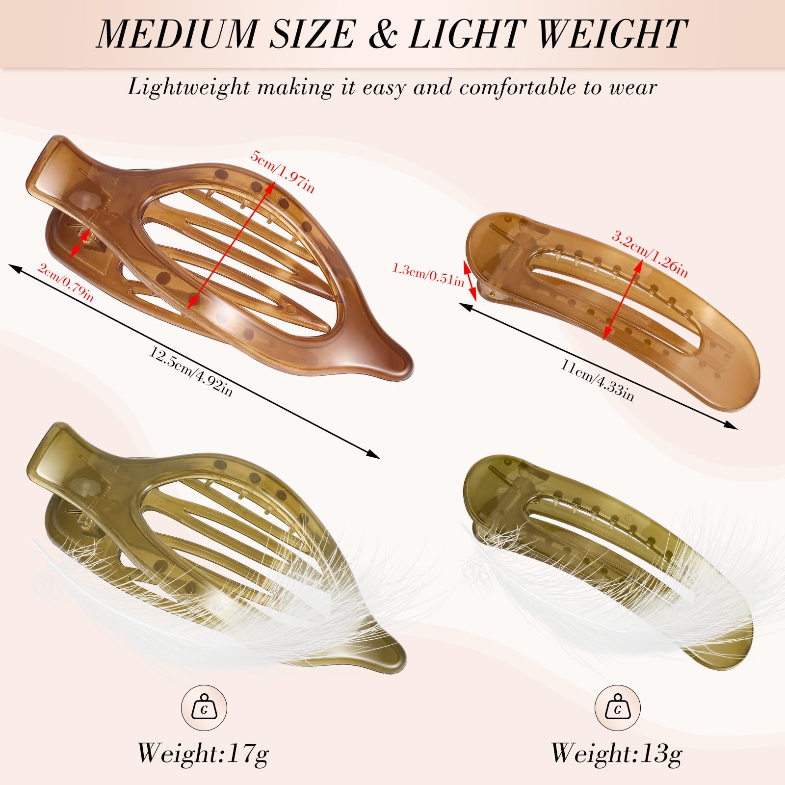 Obeoby 8 Pcs Flat Claw Clips for Women, Strong Hold French Flat Hair Clips for Thick Thin Hair Barrettes Accessories Round Large Medium (Tortoiseshell)