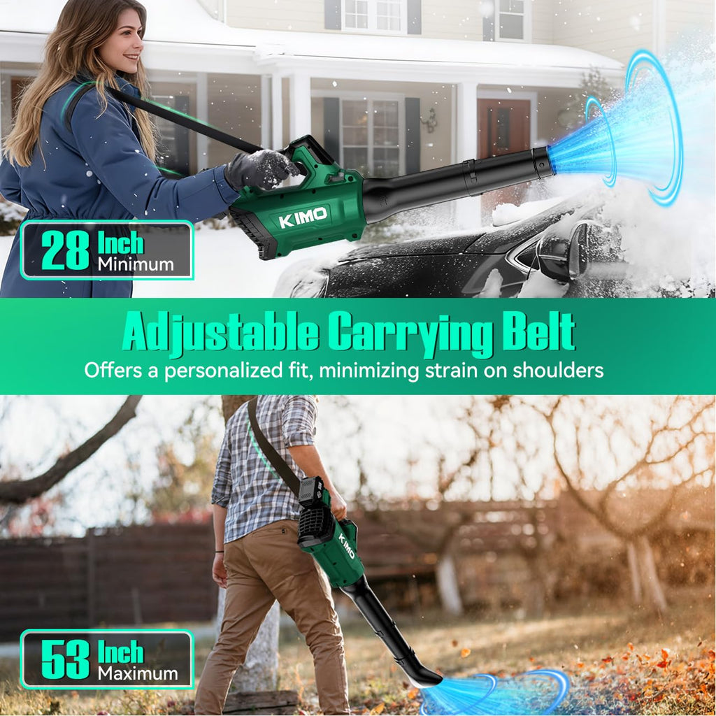 KIMO Leaf Blower Cordless with Battery and Charger, 540CFM/220MPH, Precision Adjustment Handle, 3Speeds w/ Visual Panel, Lightweight, 2 Extended Tube, 2* 2.0 Battery Powered Leaf Blowers for Lawn Care