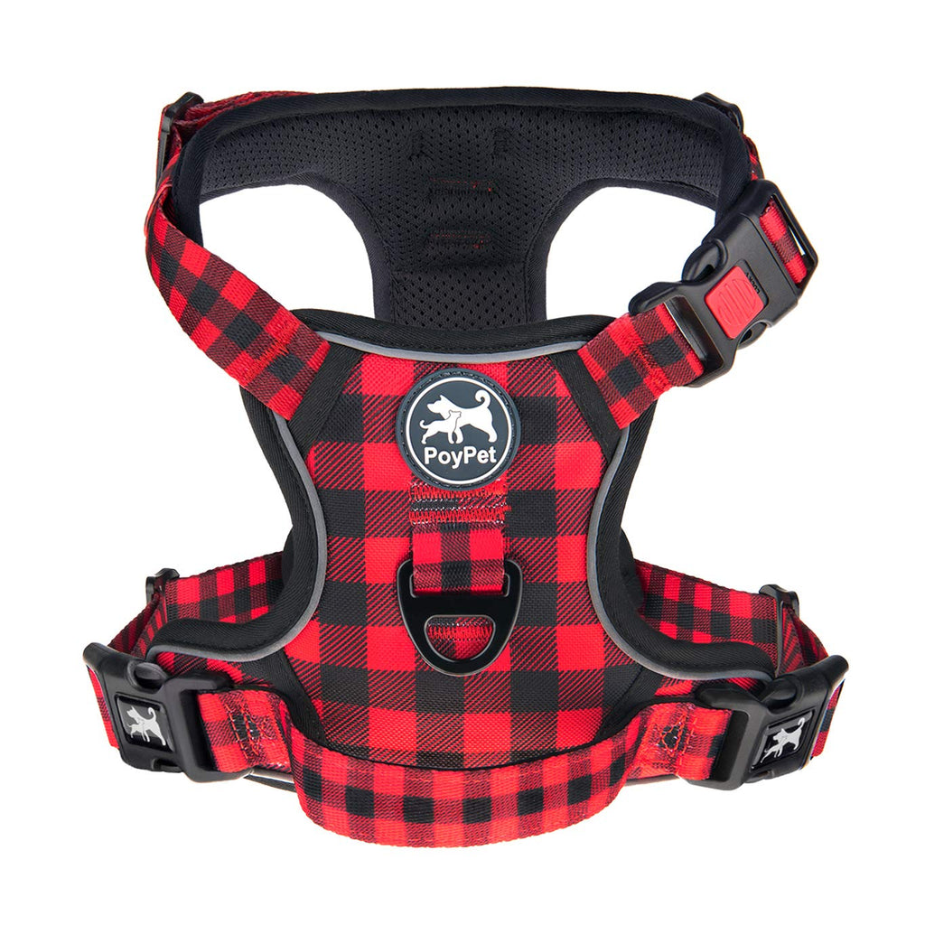 PoyPet No Pull Dog Harness, No Choke Front Lead Dog Reflective Harness, Adjustable Soft Padded Pet Vest with Easy Control Handle for Small to Large Dogs(Black,XS)