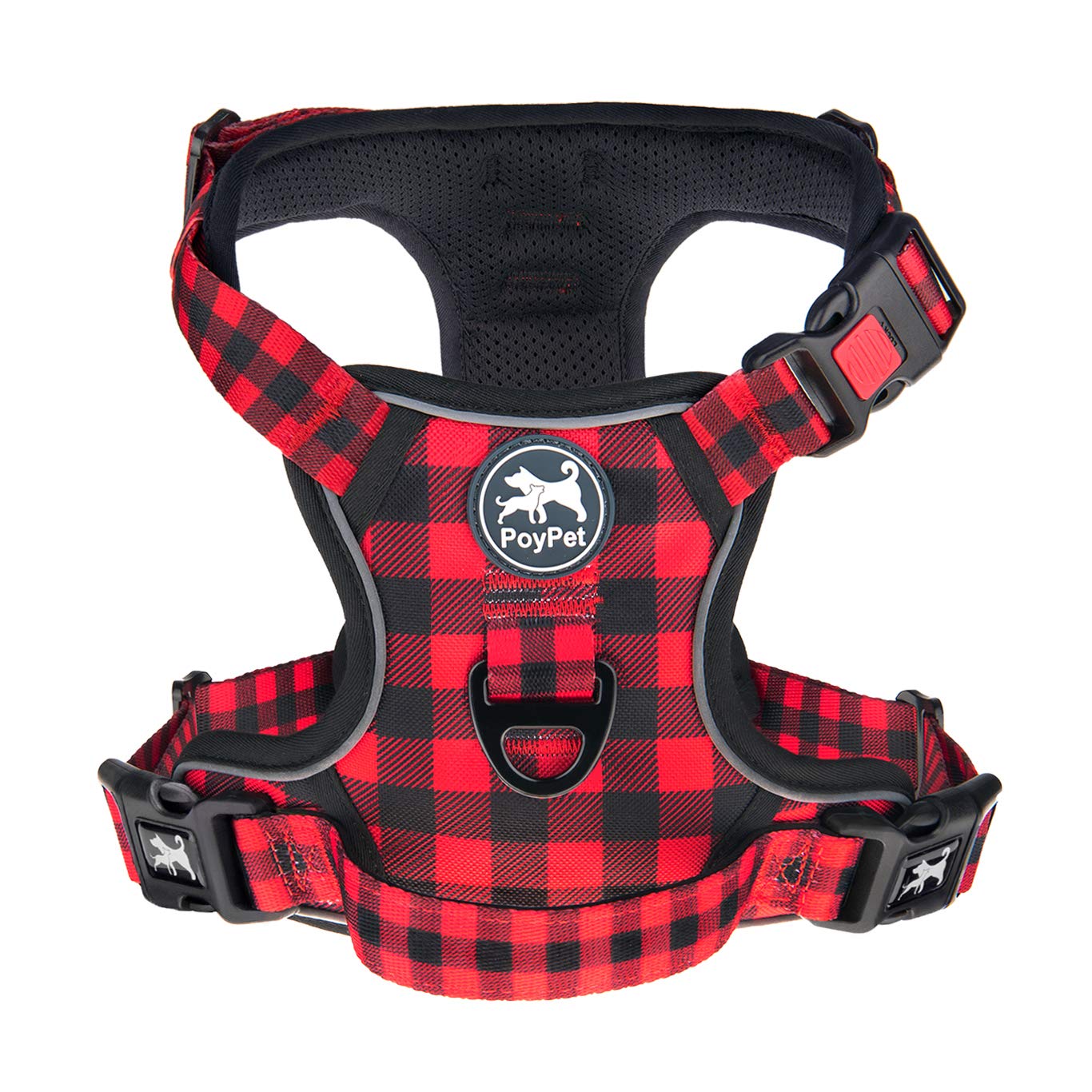 PoyPet No Pull Dog Harness, No Choke Front Lead Dog Reflective Harness, Adjustable Soft Padded Pet Vest with Easy Control Handle for Small to Large Dogs(Black,XS)
