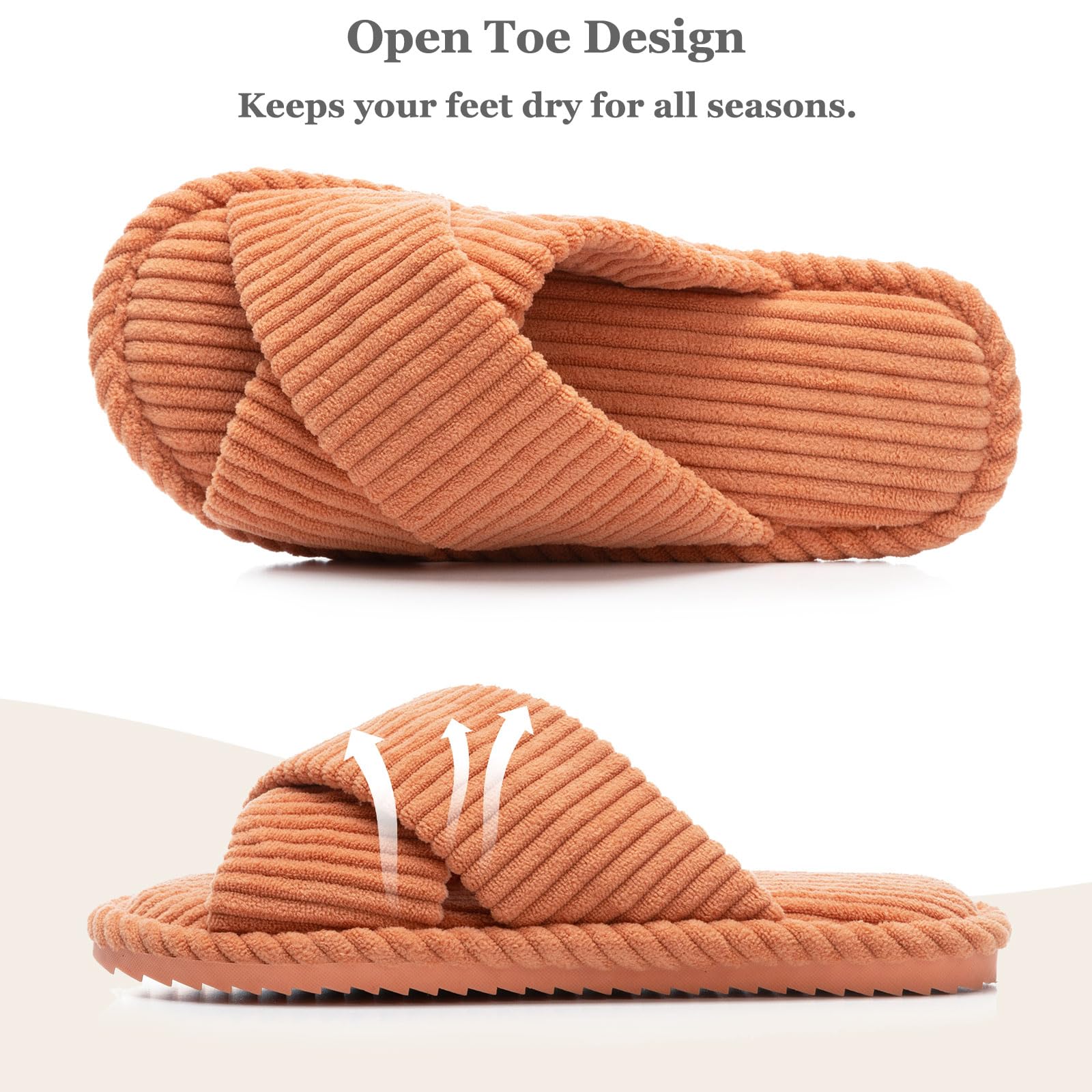 GOEWY Slippers for Women Memory Foam House Bedroom Corduroy Crossbands Open Toe Slides Sandals Shoes Comfy Trendy Gift for womens Anti-Skid sole
