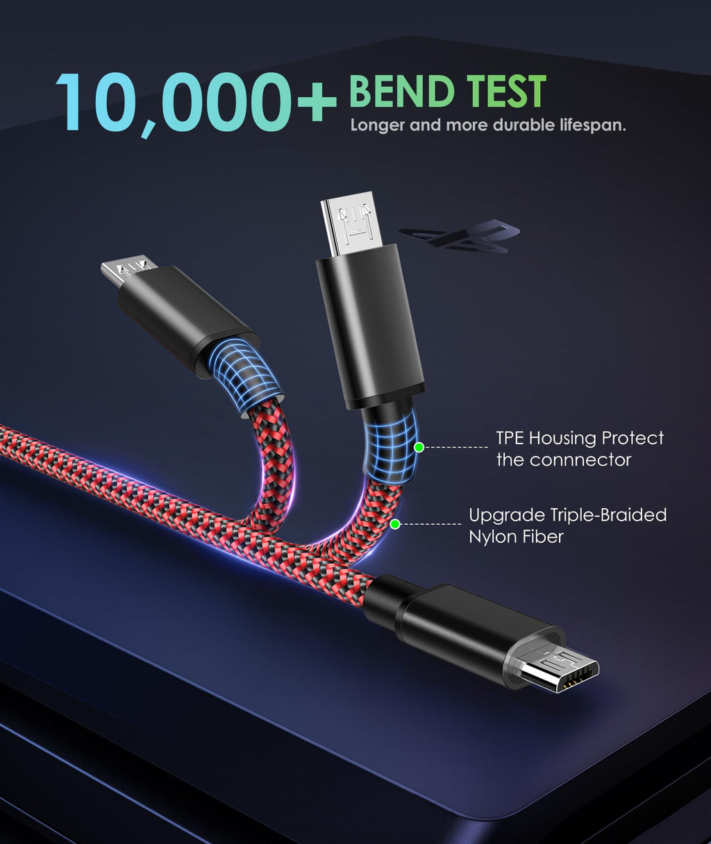 6amLifestyle PS4 Charger Cable for Controller, 2 Pack 10ft Micro USB Nylon Braided Cord, Micro USB Wire for PlayStation 4, Cables Slim/Pro, Xbox One S/X Controller, Android Phones, 2 Pack Black