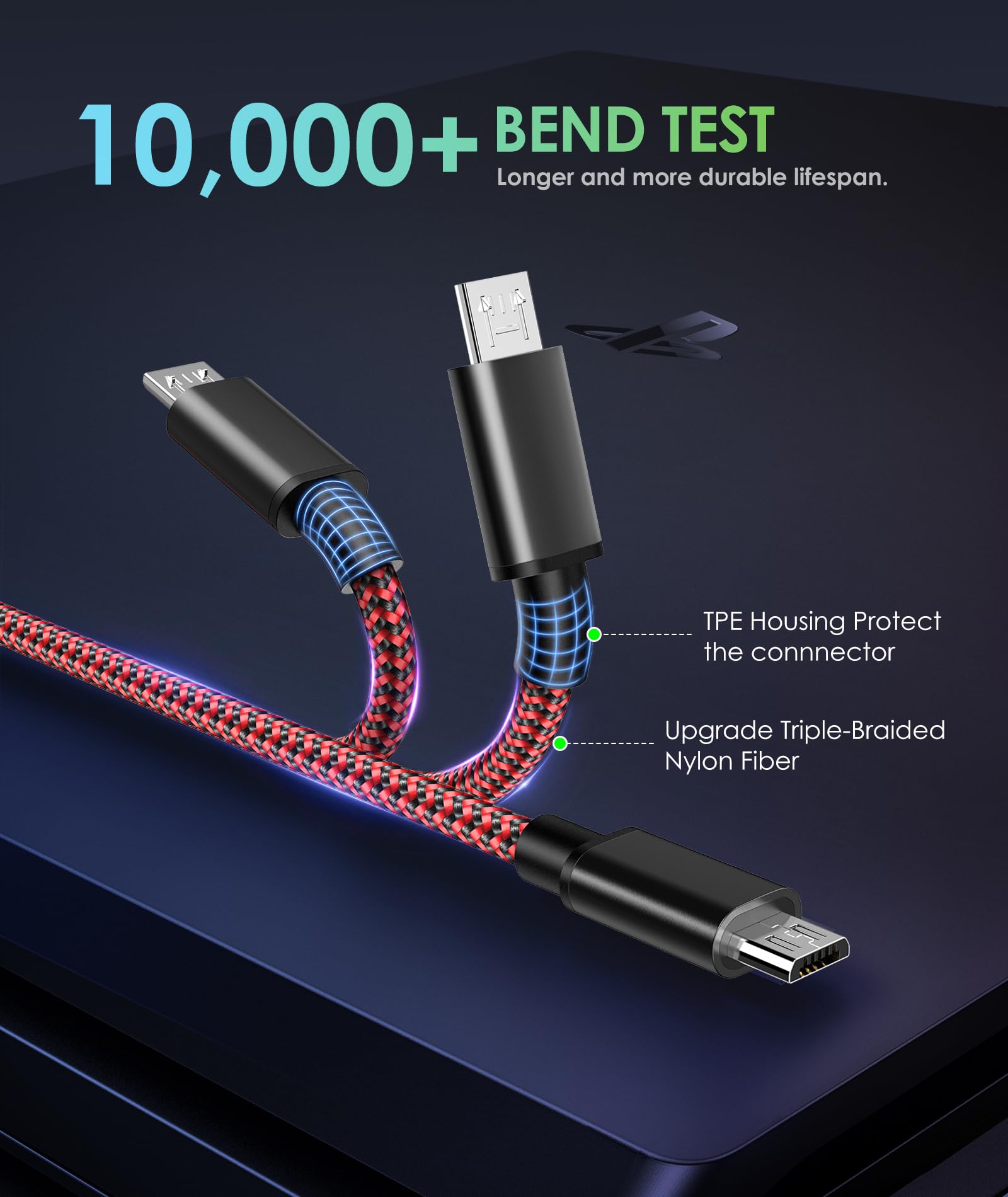 6amLifestyle PS4 Charger Cable for Controller, 2 Pack 10ft Micro USB Nylon Braided Cord, Micro USB Wire for PlayStation 4, Cables Slim/Pro, Xbox One S/X Controller, Android Phones, 2 Pack Black