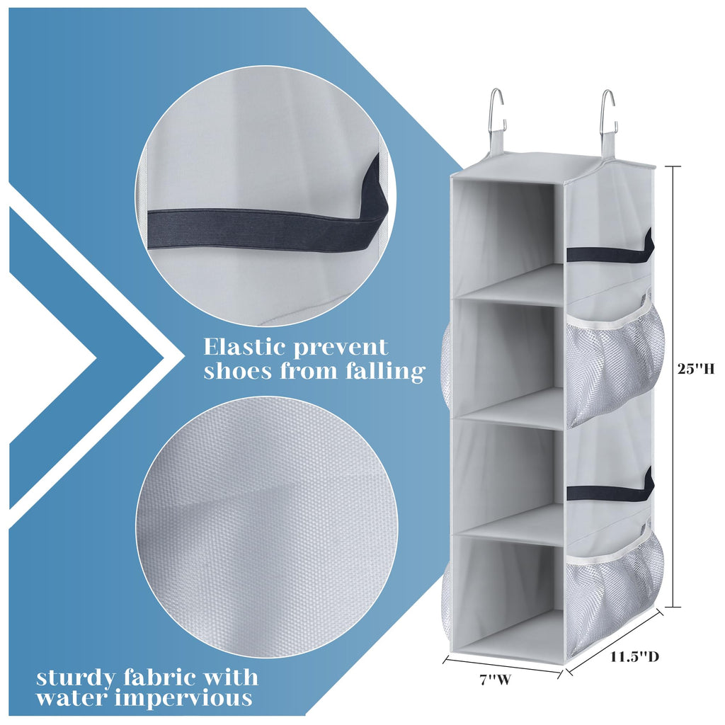 SLEEPING LAMB Short Hanging Shoe Organizer for Closet Storage with Mesh Side Pockets Holds 8 Pairs, Hanging Shoe Rack Hanger RV, Camper, Black