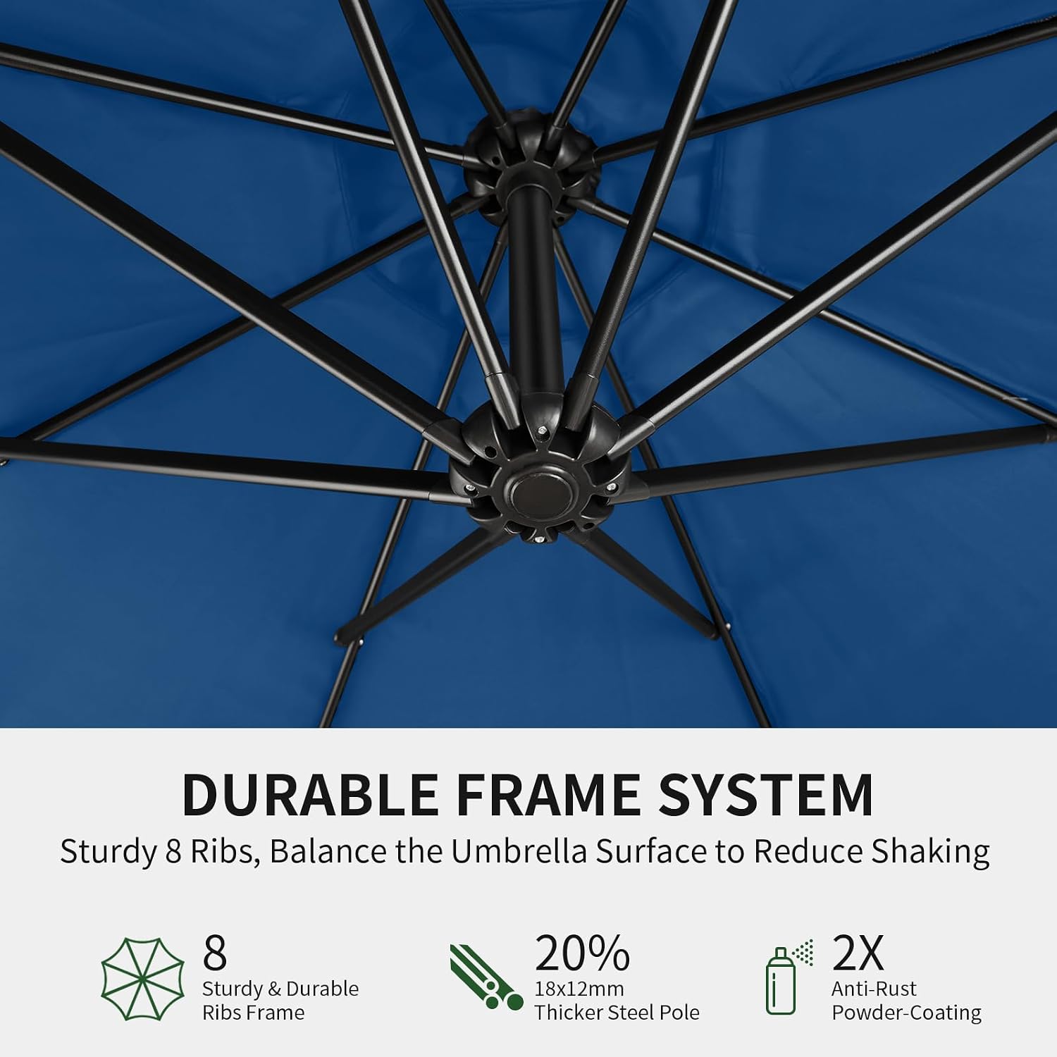 OLILAWN 10ft Patio Umbrella with Base Included, Outdoor Offset Cantilever Umbrella w/Upgraded Yarn-dyed Fabric Shade, Sturdy 8 Rids, Easy Tilt Adjustment, for Pool Deck Porch Backyard Garden,Navy Blue