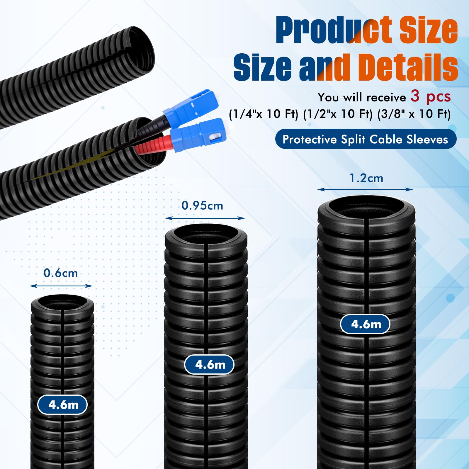 Sasylvia 1/2" x 300 ft Split Wire Loom Tubing Automotive Wire Loom Assortment Split Cable Sleeves Bulk Flexible Electrical Conduit Protective Kit