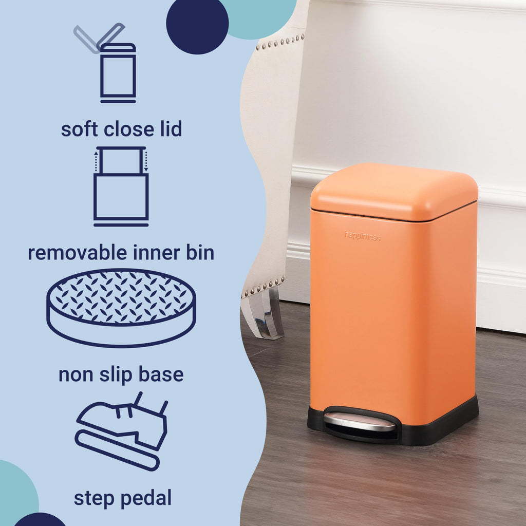 happimess HPM1012B Betty Retro Mini 3.2-Gallon Step-Open Trash Can with Soft-Close Lid, Modern, Minimalistic, Fingerprint Proof for Home, Kitchen, Laundry Room, Office, Bedroom, Bathroom, Black