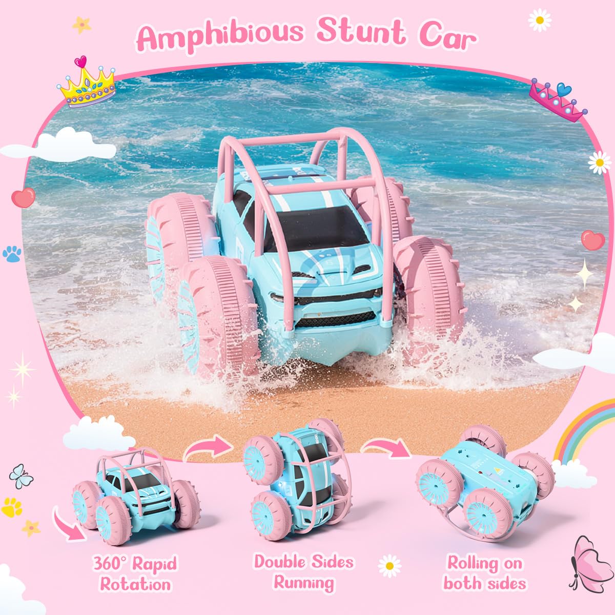 MaxTronic Amphibious Remote Control Car,Rechargeable RC Cars Toy 360° Flips Rotation Stunt Crawler 15KM/H 4WD All Terrain Outdoor Indoor Toy for Kids Boys Girls 3-12