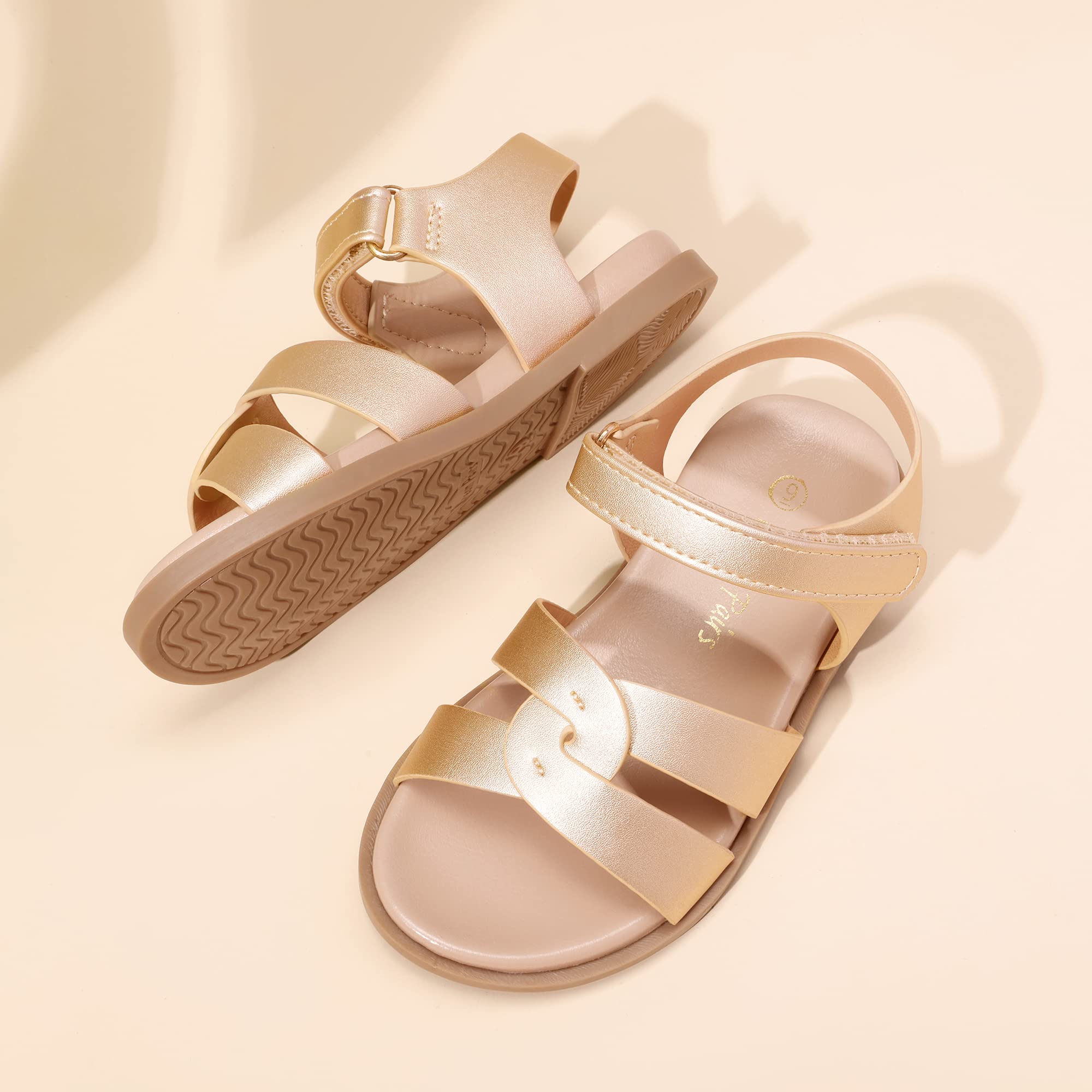 DREAM PAIRS Girls Sandals Open Toe Princess Flat Sandals Strappy Summer Shoes Toddler/Little Kid