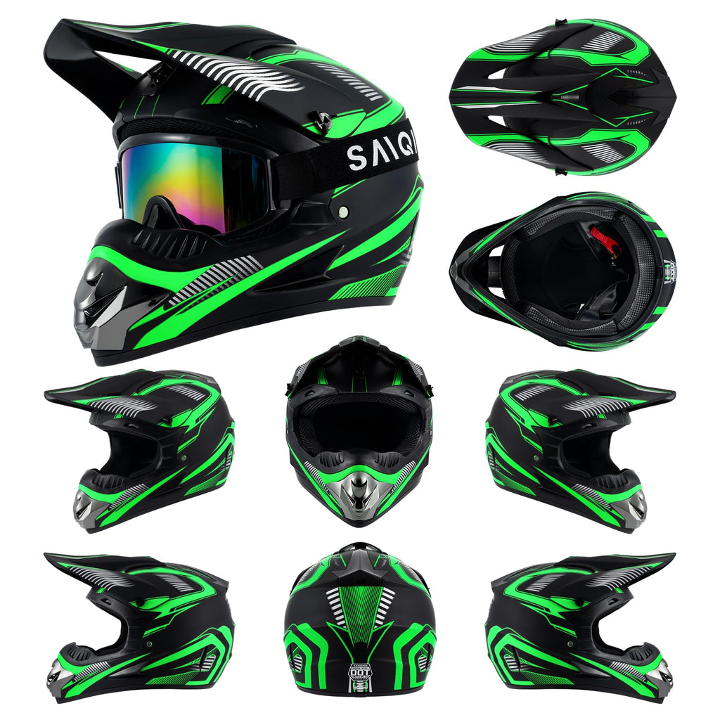 Youth Kids Motocross Helmet Full Face Motorcycle Dirt Bike Off-Road Mountain Bike BMX MX ATV Helmet,DOT Approved,W/Gloves Goggles Mask 4Pcs Set (Black, S)