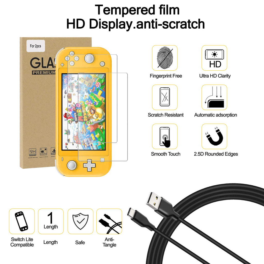 Switch Lite Accessories Bundle, Kit with Carrying Case,TPU Case Cover with Screen Protector,Charging Dock,Playstand, Game Card Case, USB Cable, Stylus,Thumb Grip Caps for Nintendo Switch Lite (Black)