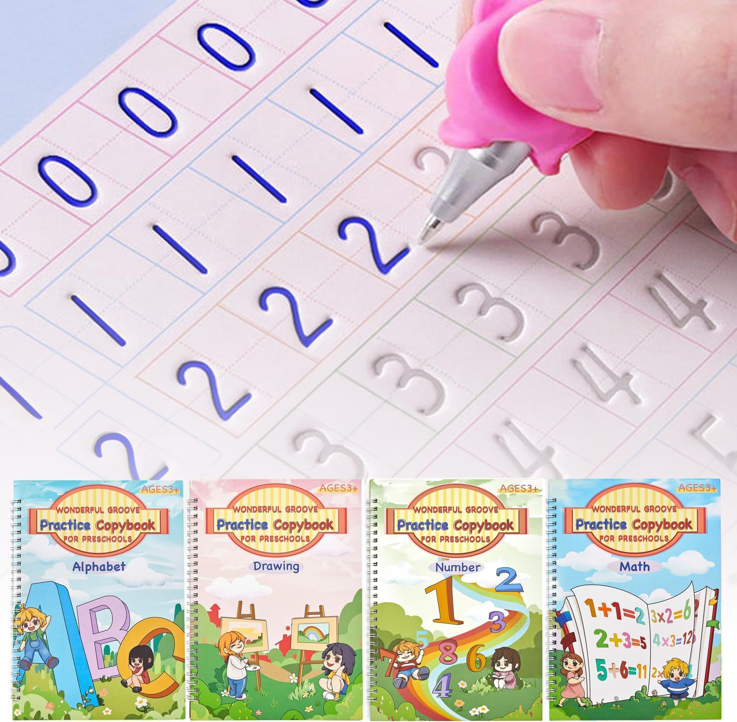 AALGO Large Magic Grooved Writing Practice Books- Reusable Handwriting Practice for Kids 8-10 - Preschool Workbook- Letter Tracing for Kids Ages 3-5