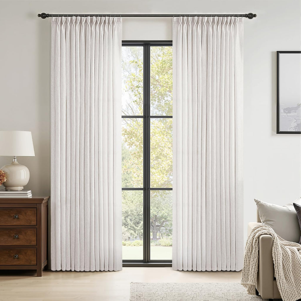 MIULEE Pinch Pleated Linen Curtains 84 Inches Long 2 Panels for Bedroom Living Room, Soft Thick Linen Textured Window Drapes Back Tab Hooks Semi Sheer Light Filtering Farmhouse，Beige