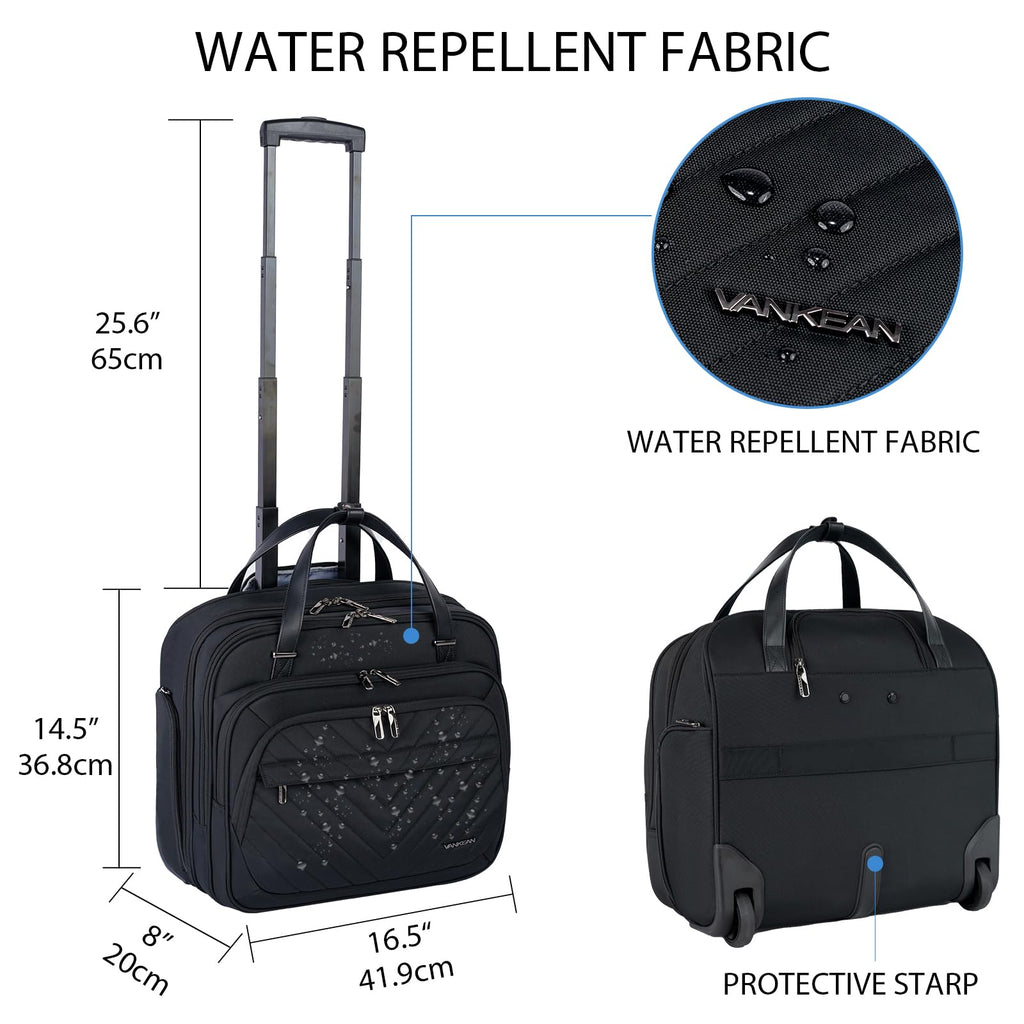 VANKEAN Rolling Laptop Bag Women with Wheels, Fits Up to 15.6 Inch Rolling Briefcase Water Repellent Rolling Computer Bag (Floral)