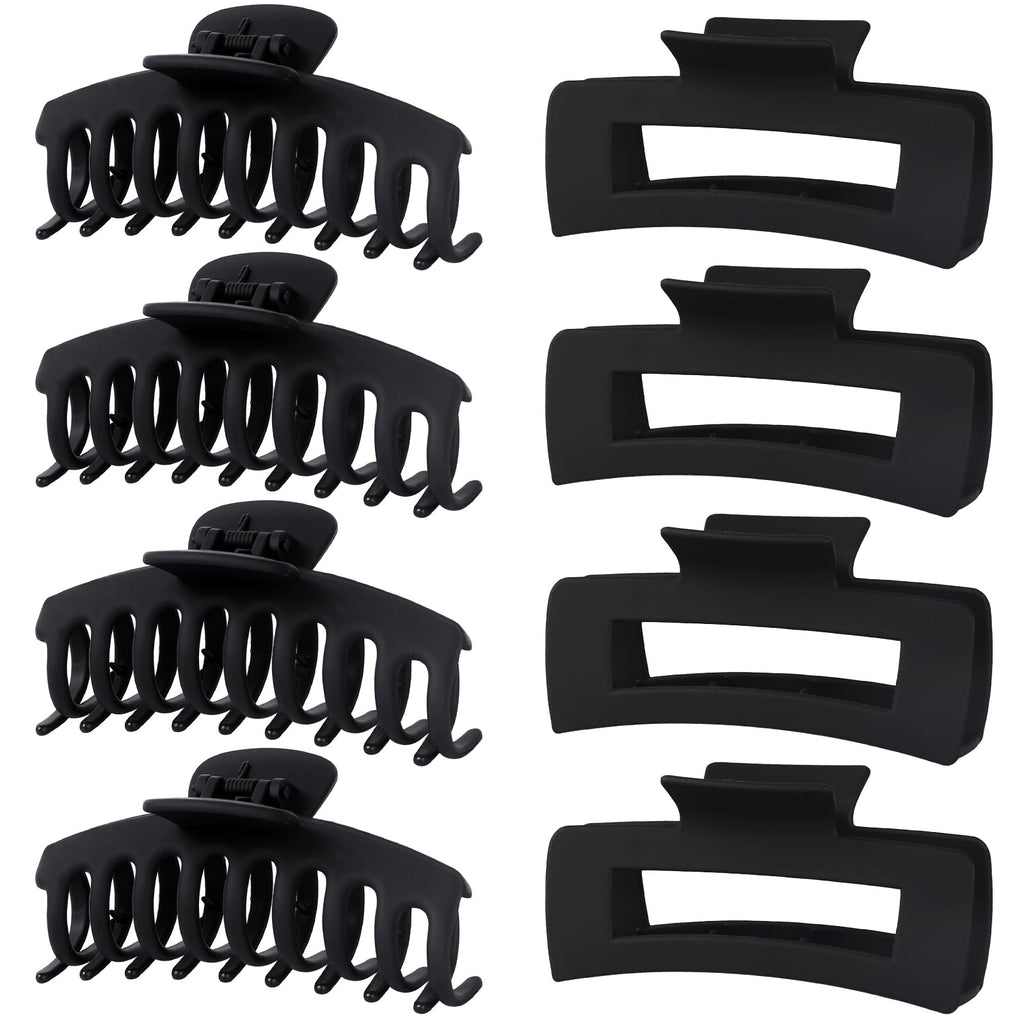 laxizar 8 Pack Claw Clips Rectangular Hair Clips for Women Girls Large Bandana Clips Strong Hold Hair Jaw Clips (Black)