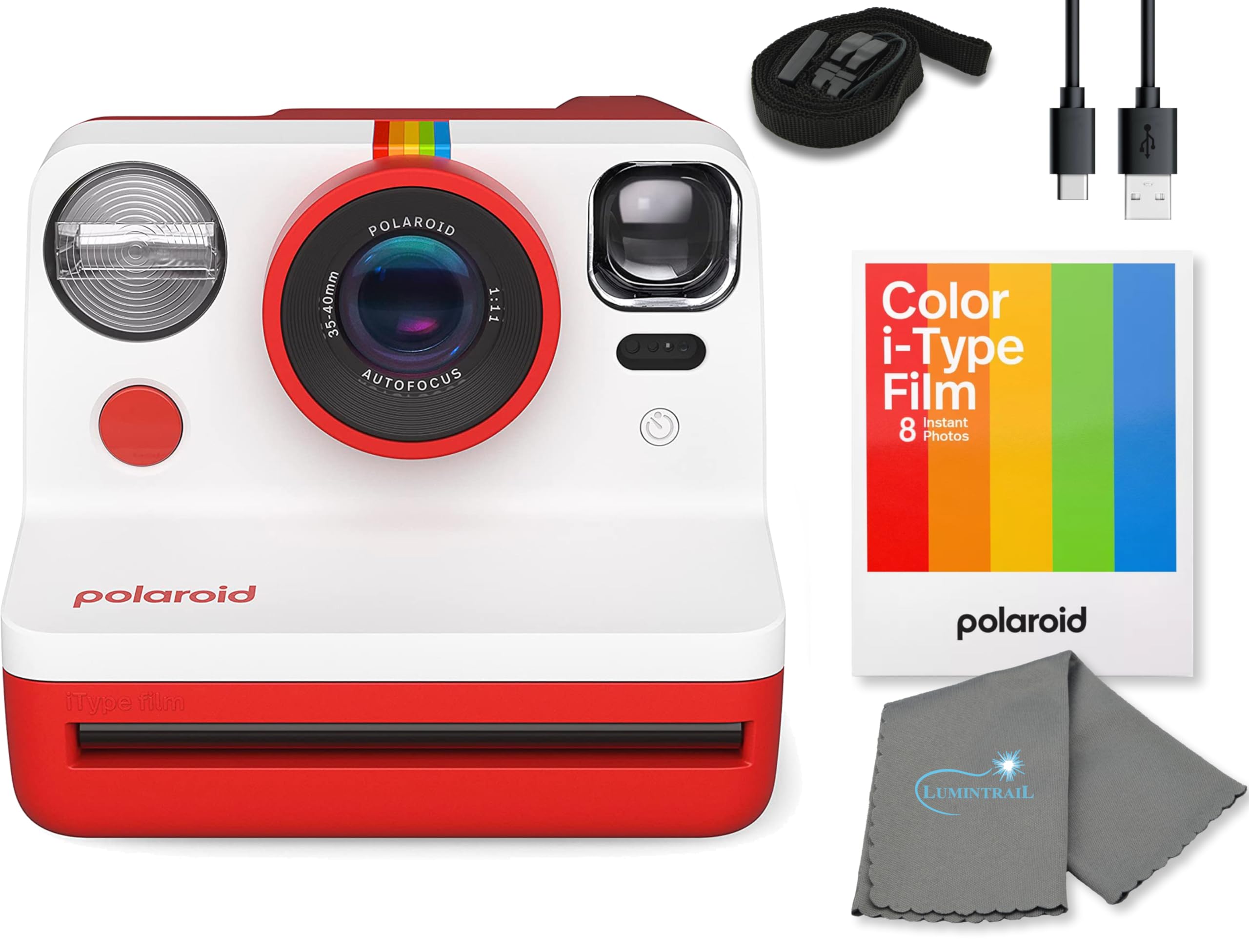 Polaroid Gen 2 Now I-Type Instant Film Camera - Black & White Bundle with a Color i-Type Film Pack (8 Instant Photos) and a Cleaning Cloth